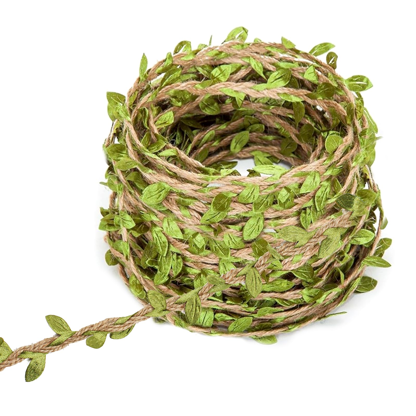 Green Leaves Jute, 20 Meters Leaf Ribbon Rope Jute Twine String Green Garden Leaves Ribbon String for Wedding Decoration