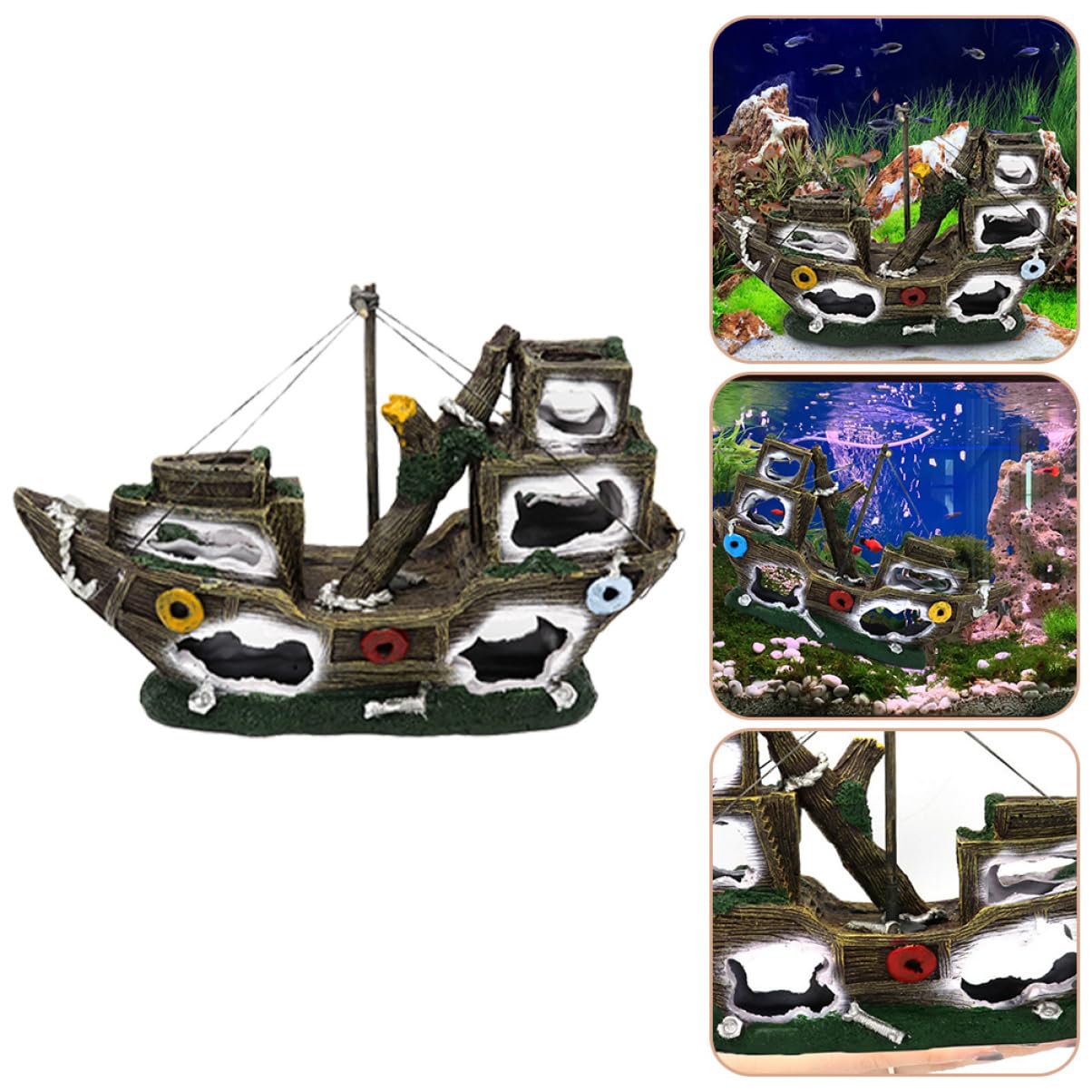 Happyyami Modelo De Decoración De Acuario Pecio De Barco Pirata Adorno Creativo para Peces y Acuarios Duradera y
