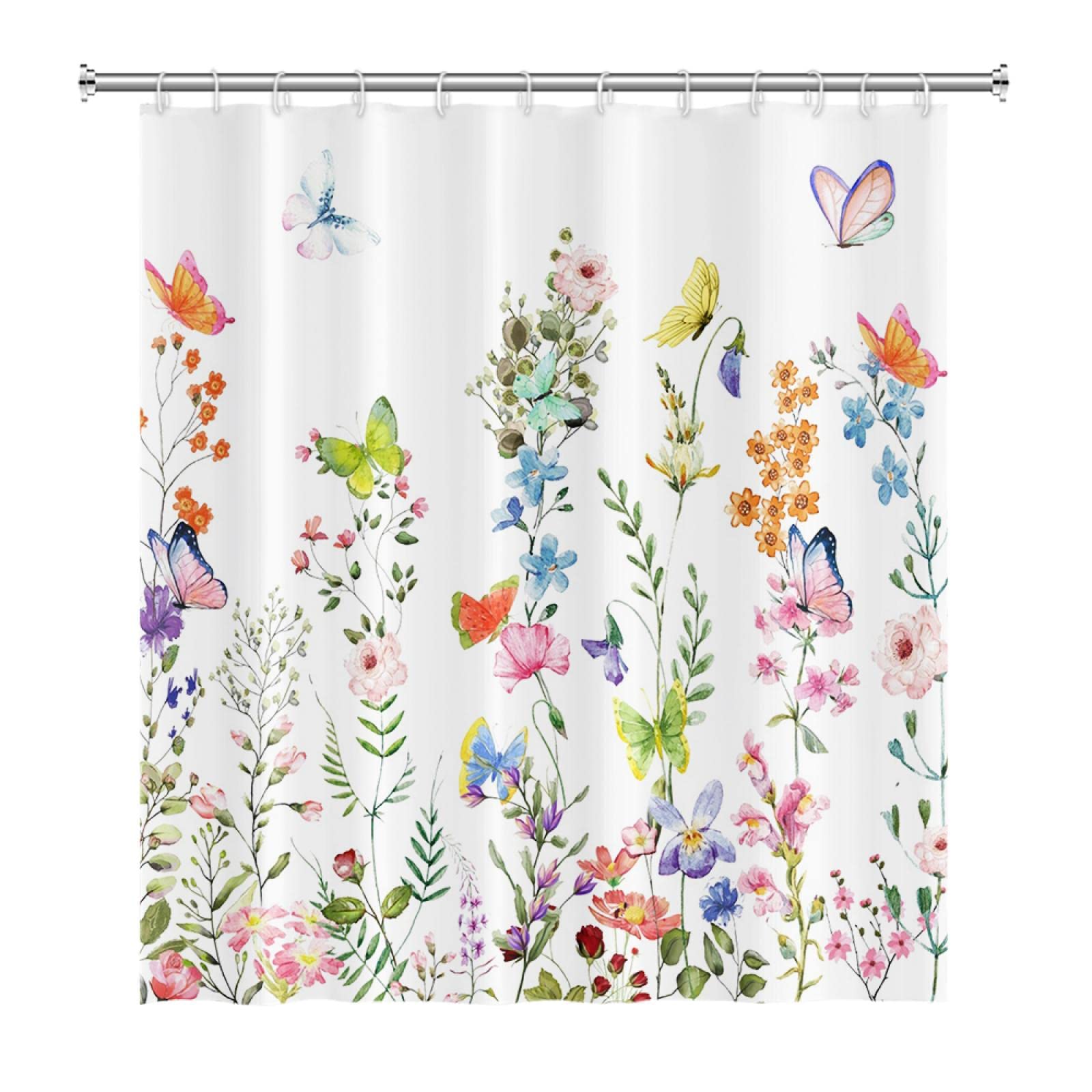 Rideau de douche fleurs tropicales en polyester étanche de taille 120x150cm