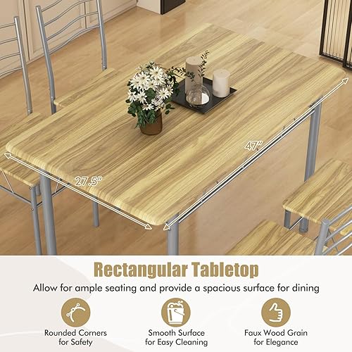 Miniatura 5 de Giantex Juego de mesa de comedor de 47 pulgadas para 4, mesa de cocina rectangular con 4 sillas de comedor, marco de metal, juego de comedor de 5