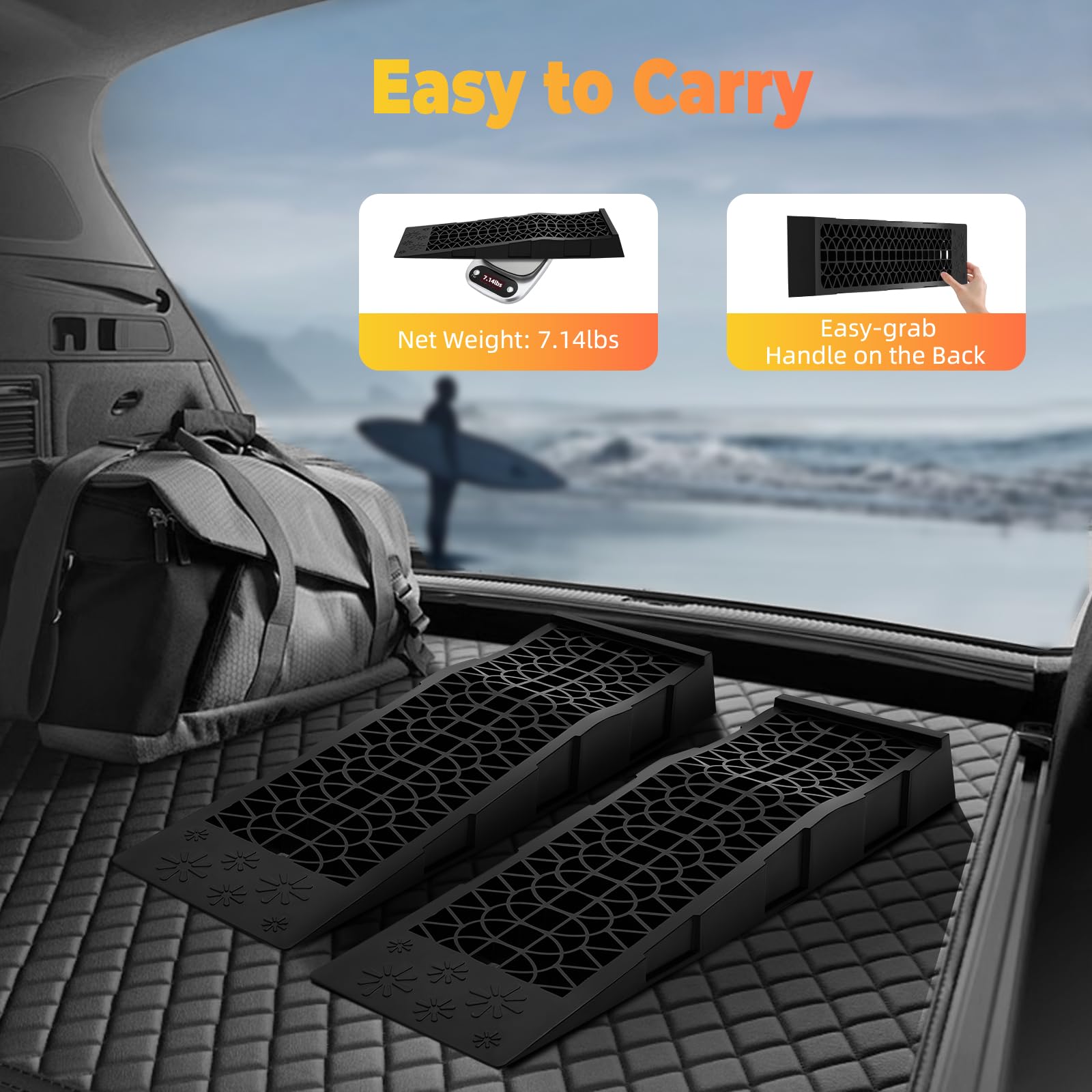 2 rampas de acceso para coches, 2 unidades, 200 mm de ancho, 3 toneladas de capacidad de carga, rampas de acceso de plástico, rampas de acceso para coche, silla de ruedas, autocaravana, etc