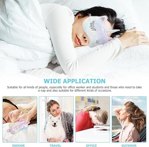 Miniatura 5 de Healifty 3 piezas de felpa para dormir, ojos de conejo, gato, mullido y peludo, cubierta de sueño de unicornio para dormir, sombra de ojos suave y