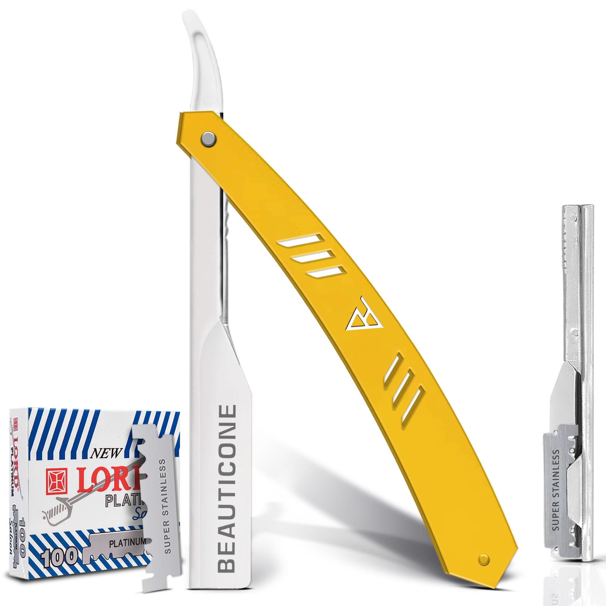 BEAUTICONE Straight Razors for Men, Straight Edge Razor, Single Edge Replacement Blades, Stainless Steel, Barber Razor for Men's Shaving, Barber