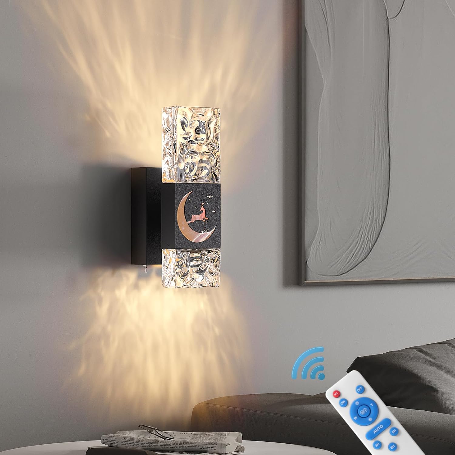 Christmas Operated Wall Sconces Set of 2, Dimmable LED Wall Lights with Remote Control, Home Decor for Bedroom Living Room