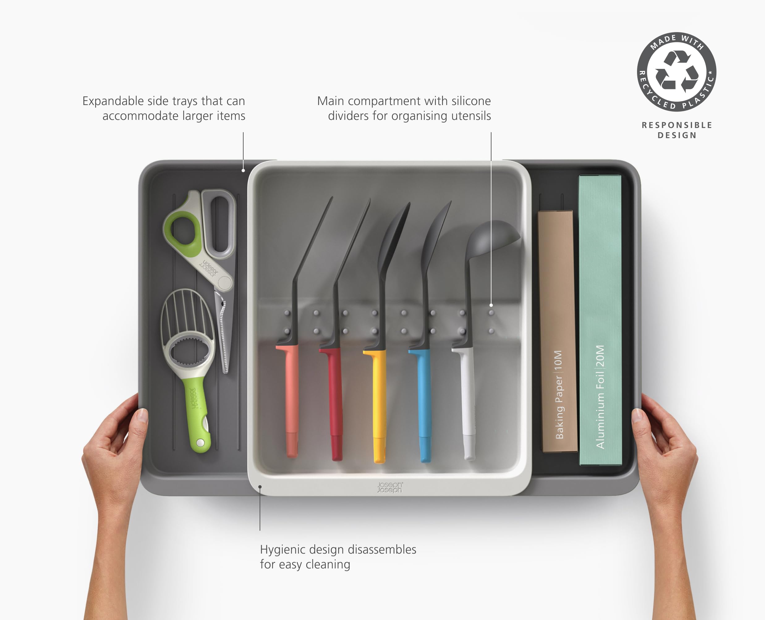 Joseph Joseph DrawerStore Vassoio Espandibile Porta Utensili e Accessori da Cucina, Plastica Riciclata