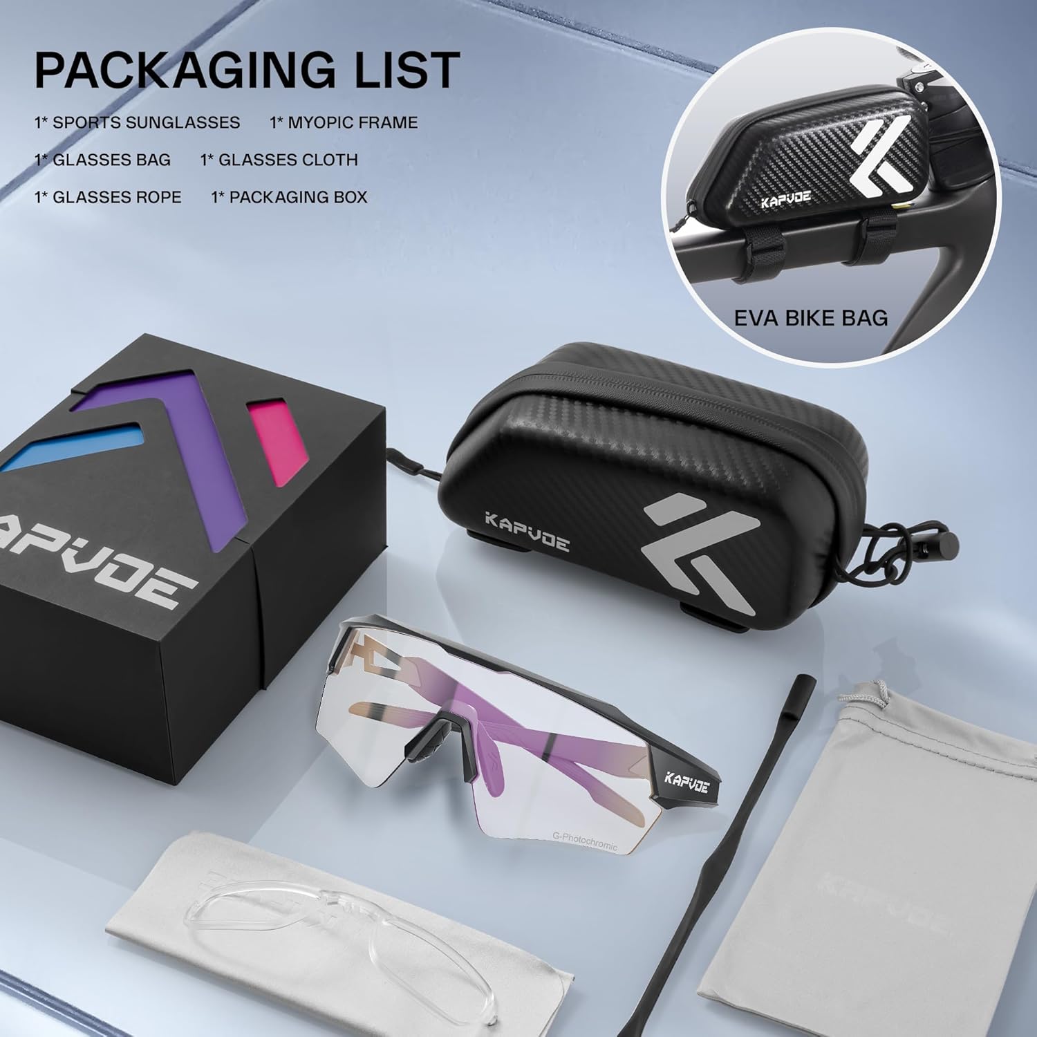 KAPVOE Photochromic Cycling Glasses Men Women Sport Sunglasses UV Protection Mountain Bike Glasses MTB Riding Running K198 - Image 2