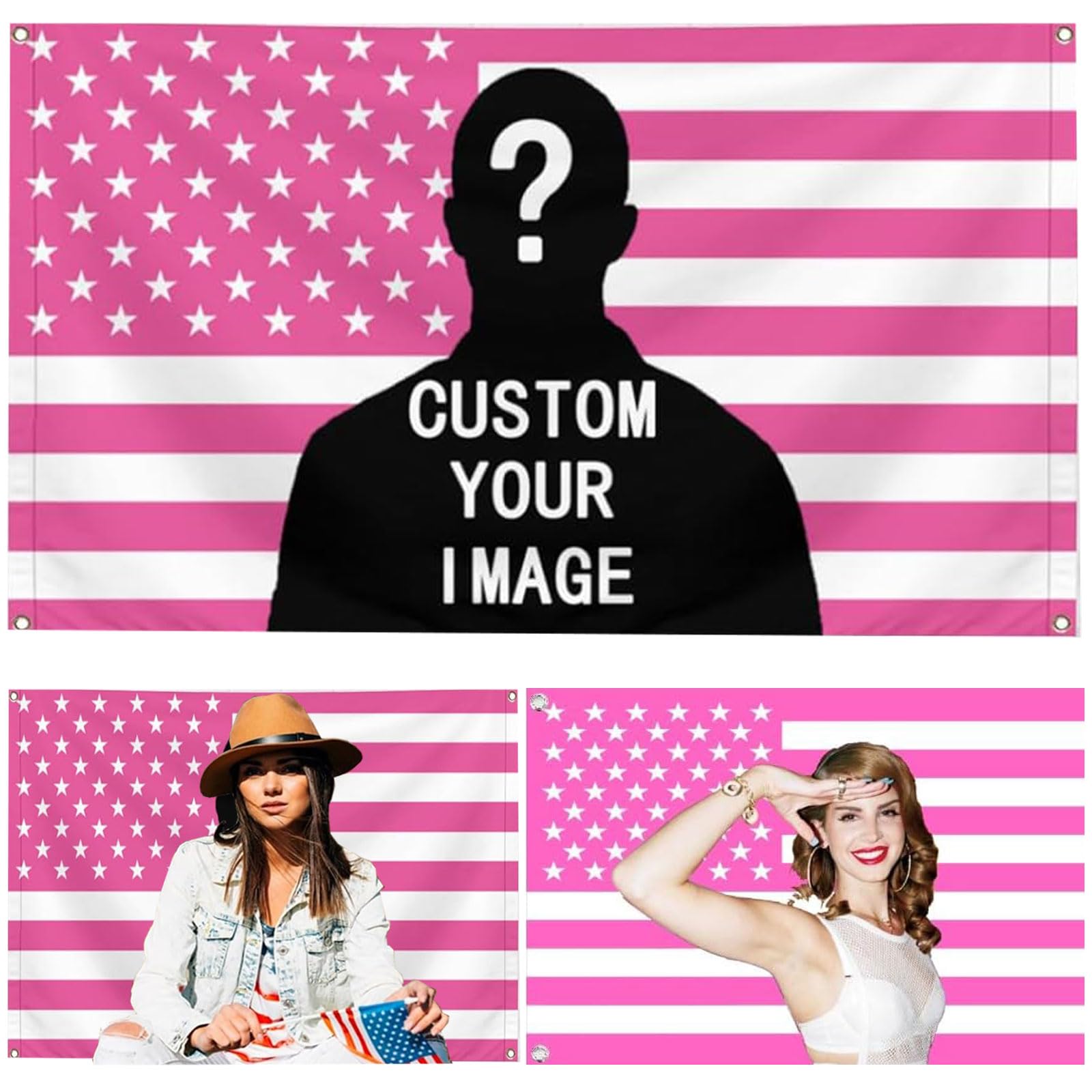 Customisable American Flag 3X5Ft, Personalised Design for Dorms, Bedrooms, Clubs, Concerts, Bars, Funny Poster Decor (Pink Flag)
