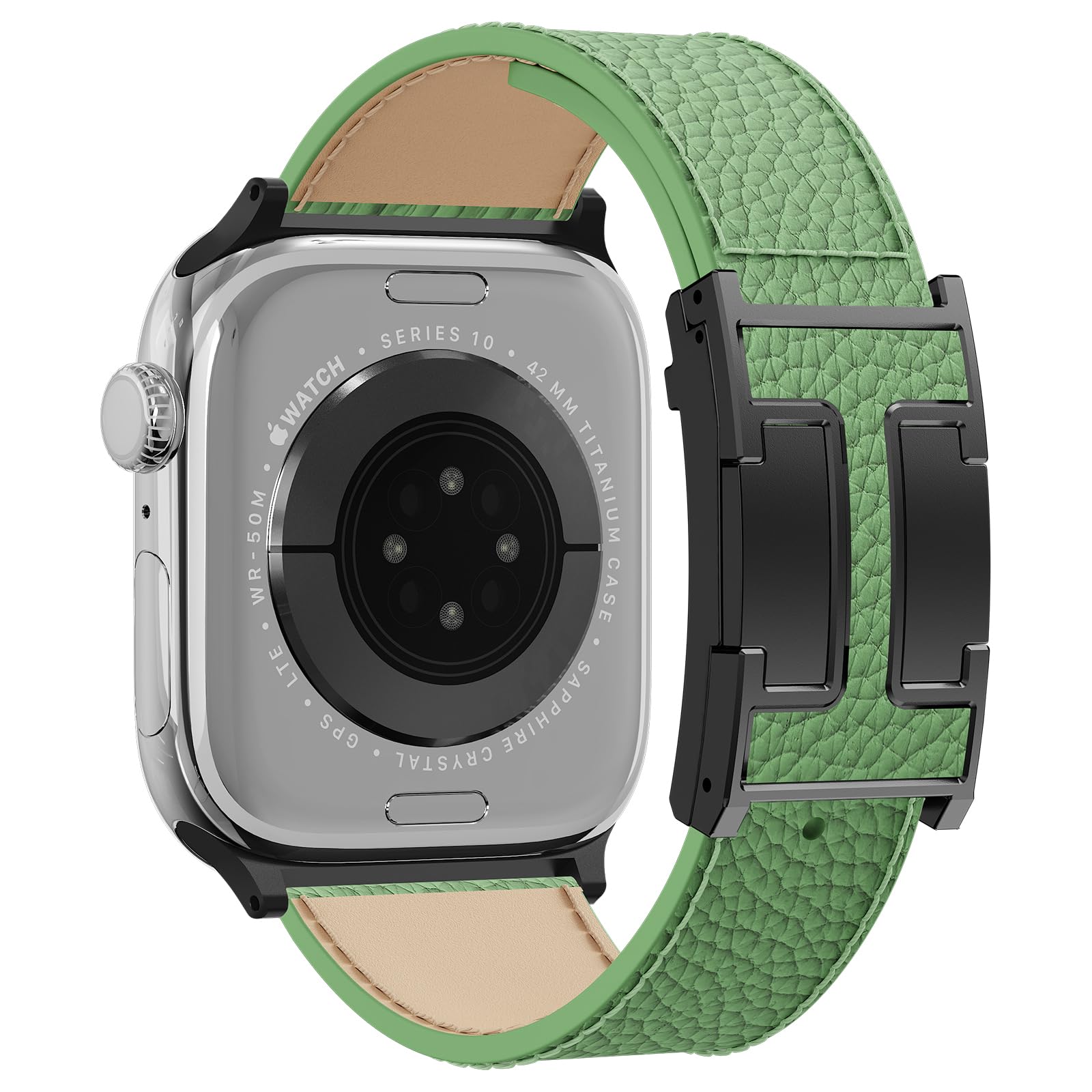 Leather Watch Band with Magnetic Buckle,Dressy Apple Watch Ultra Leather Band Rugged Durable Replacement Strap for Men & Women — view 21