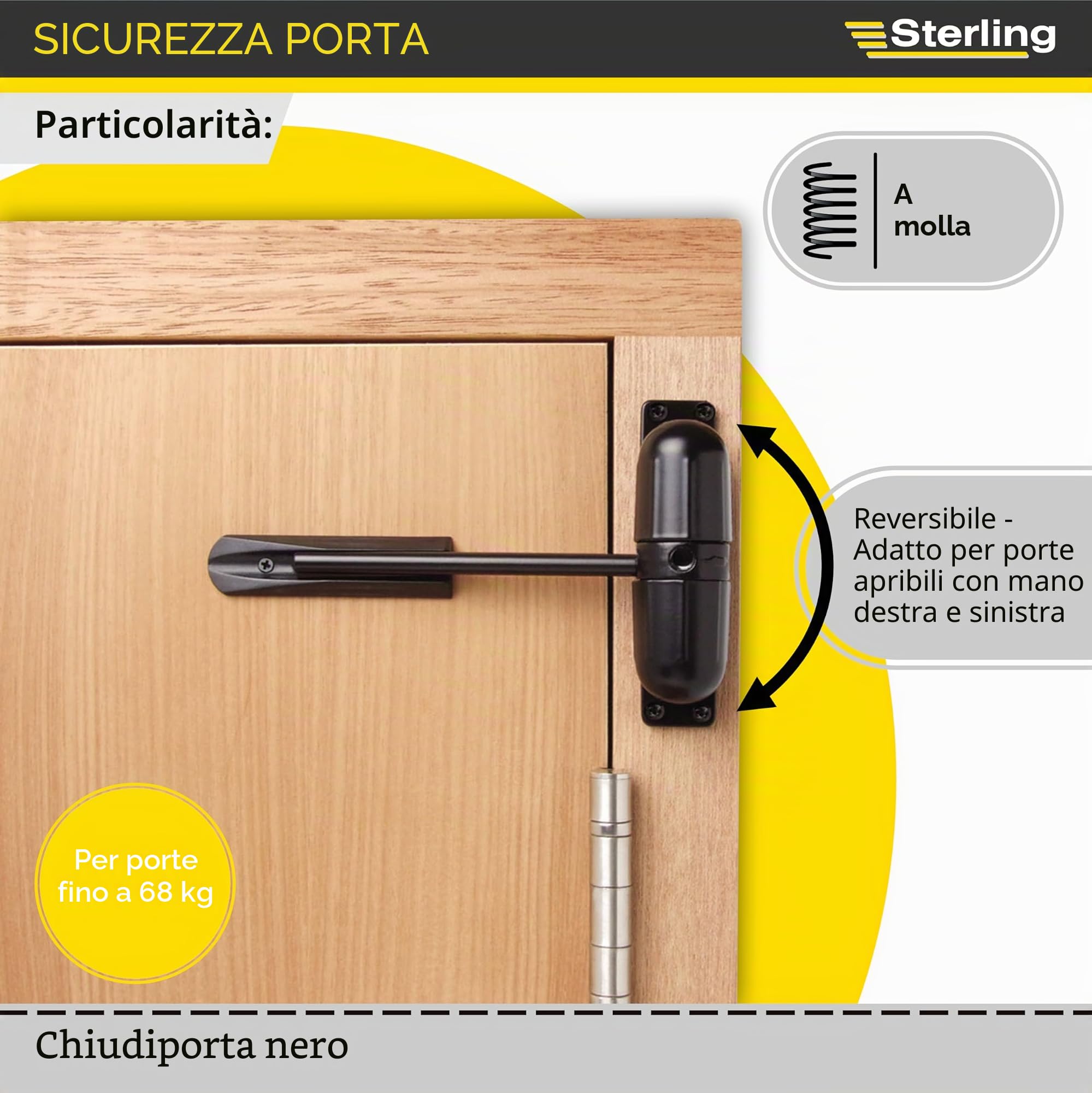 Sterling 271 DCBK - Chiudiporta a molla Sterling nero, montato in superficie, con resistenza al fuoco di 1/2 ora