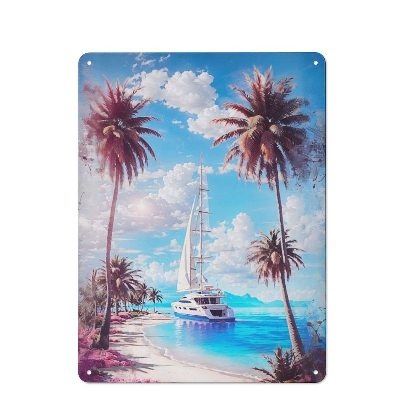 Junmoney Tropical Sails Warehouse Style Tin Wall Sign 40X30cm Featuring Loft Wall Plaque For Loft, Studio, Office Or Creative Room