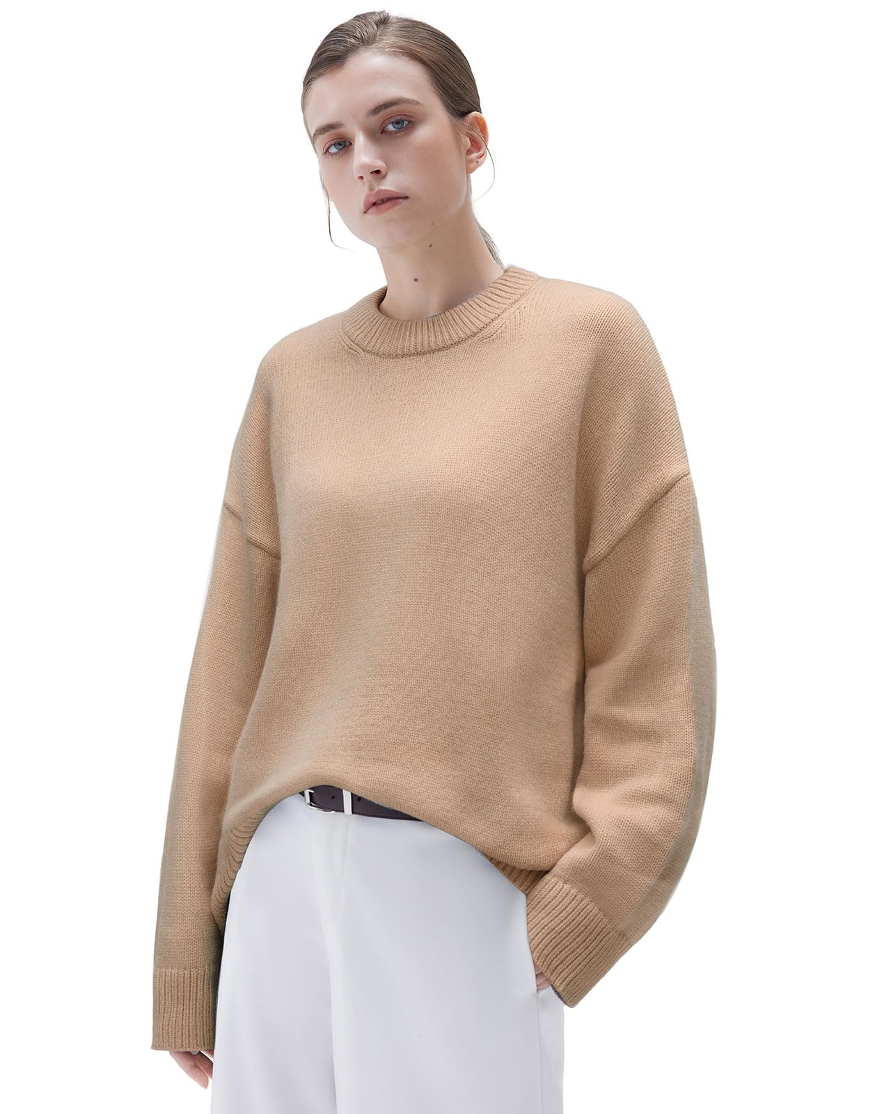 SUUKSESS Women Cashmere Blend Oversized Crew Neck Long Sleeve Pullover Sweaters