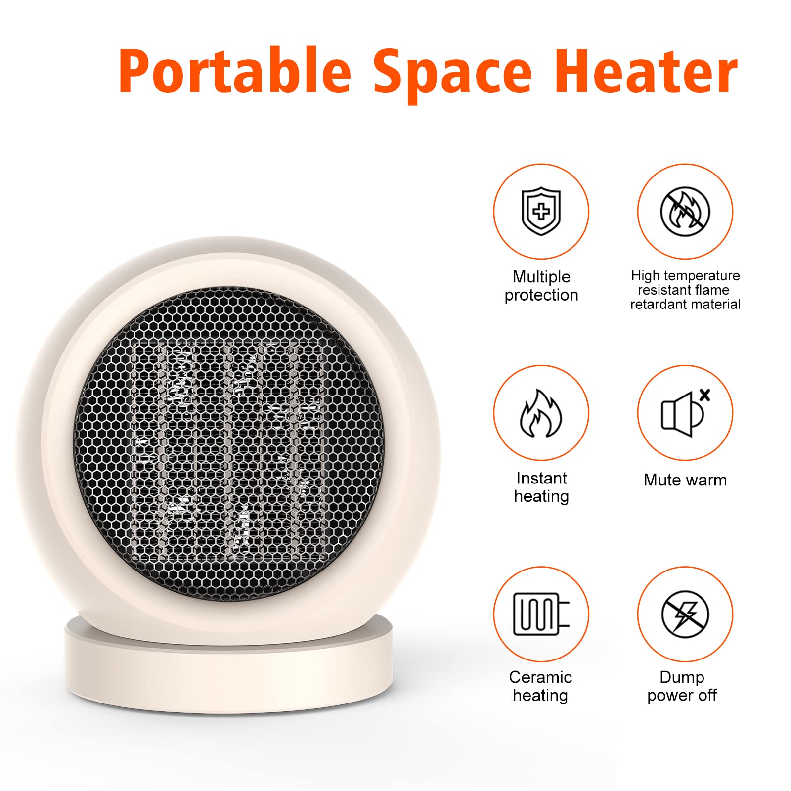 Calentador de espacio eléctrico portátil con termostato, pequeño ventilador calentador eficiente para el hogar, habitación, oficina, escritorio, uso interior (marrón claro)