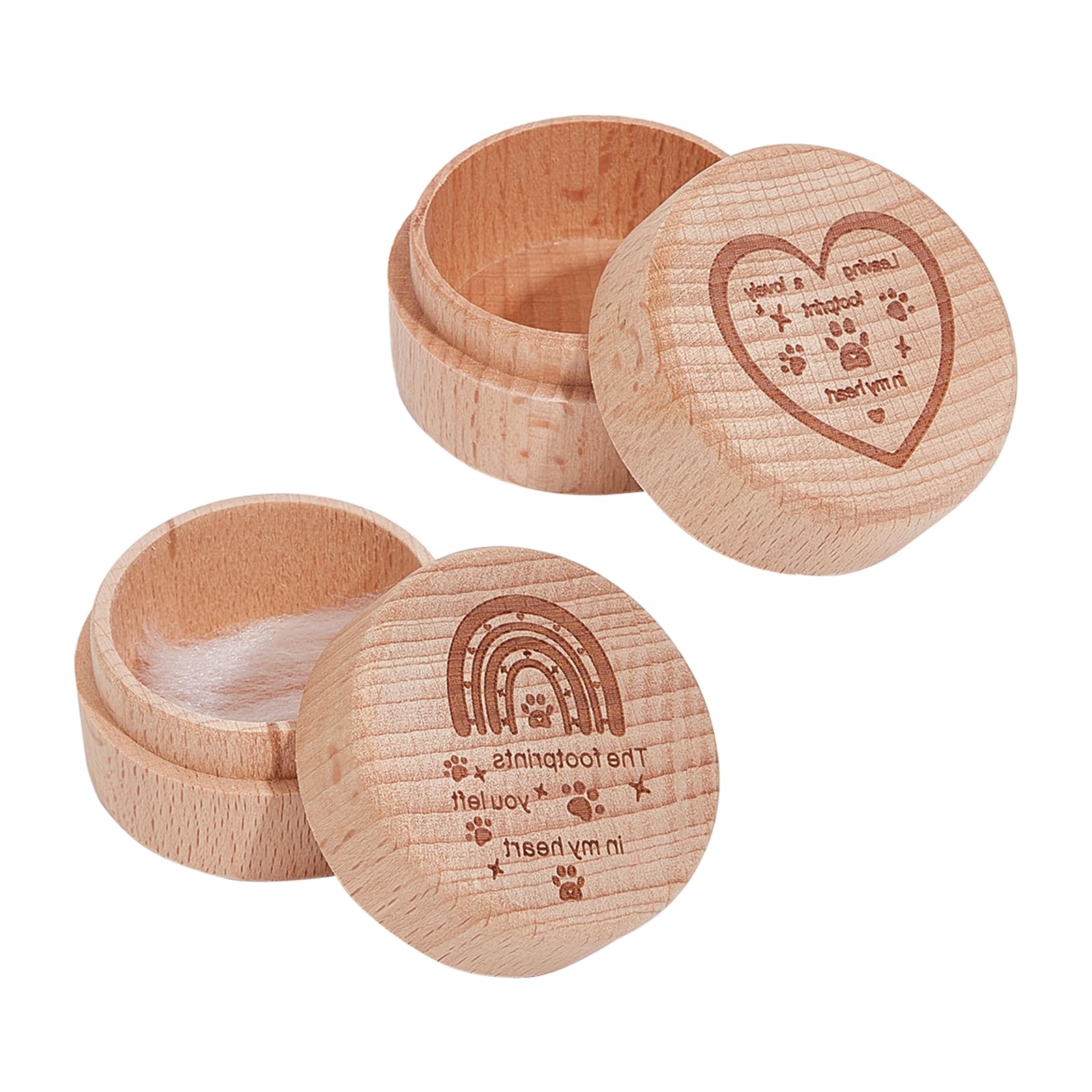 NICENEEDED 2 Pack Wooden Pet Hair Keepsake Box, Engraved Dog Urn Containers Pet Fur Memorial Cases with Pet Paw