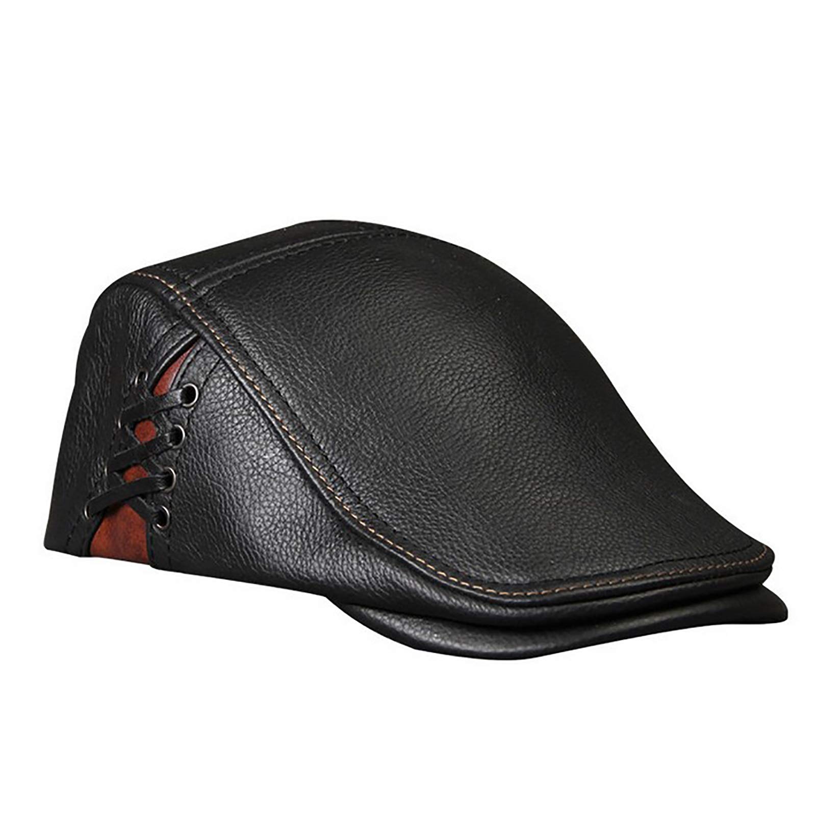 G&F Uomini Pelle Cappello Strillone retrò Berretto Cappello Piatto Inverno Cappello Golf (Color : Black, Size : 57-58)