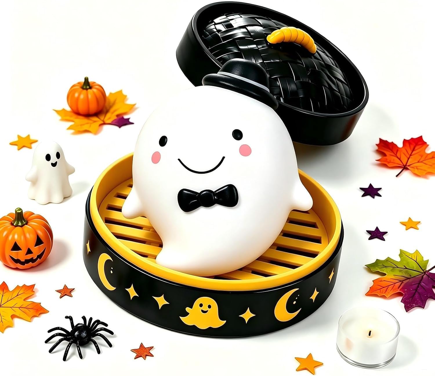Halloween Spooky Glitter Dumpling Squishies Toy,Ghost Bao Bun Squishes (Ghost)