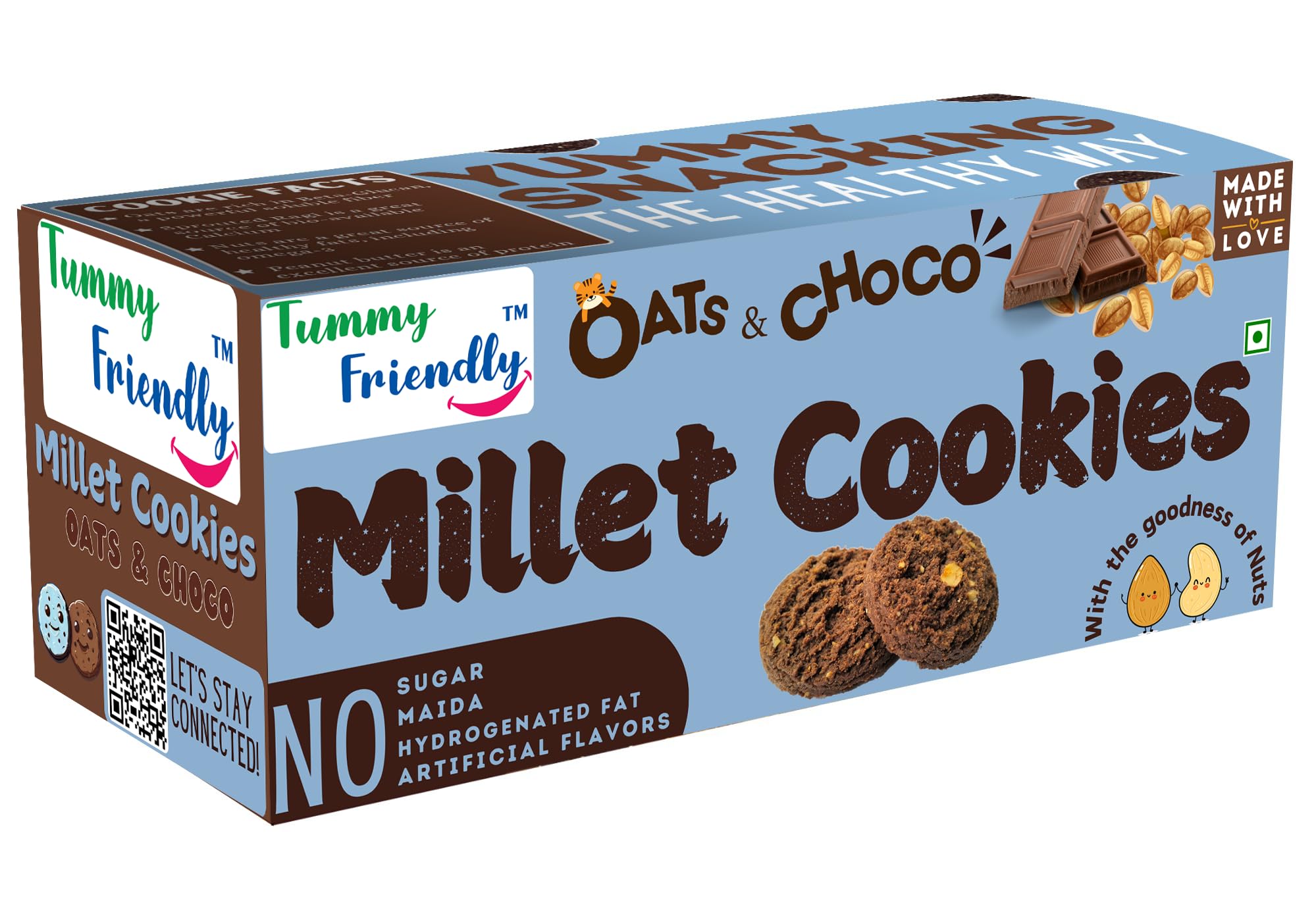 TummyFriendly Foods Oats Chocolate Millet cookies for Kids Adults. Millet Biscuits, Ragi, Jaggery. Healthy Snacks for kids Babies 1 Year Old. Gift Best Healthy Biscuits - Oats Cookies- 1x75g