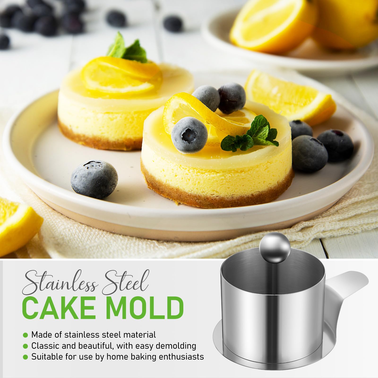 Homoyoyo 1 Set Moldes de Anillo de Acero Inoxidable para Mousse y Pasteles, Diseño Redondo Clásico, Adecuado para Hornear Postres Caseros y Pequeñas Reuniones