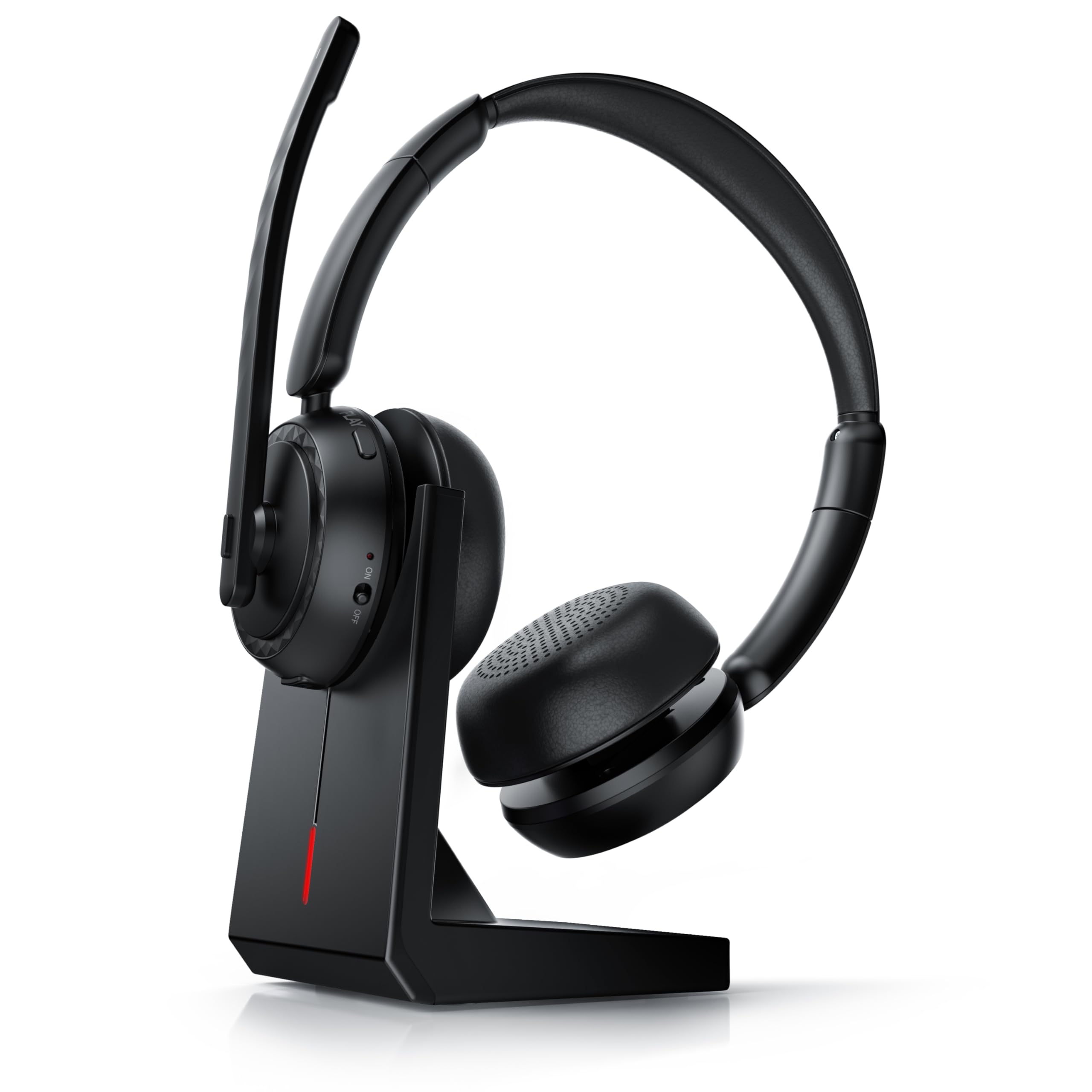 CSL - Bluetooth 5.2 Headset mit Ladestation - Wireless Dongle – 2,4 Ghz – Multifunktionstaste – Dual Connectivity - Multipoint – Stereo Kopfhörer mit Polster - schwarz