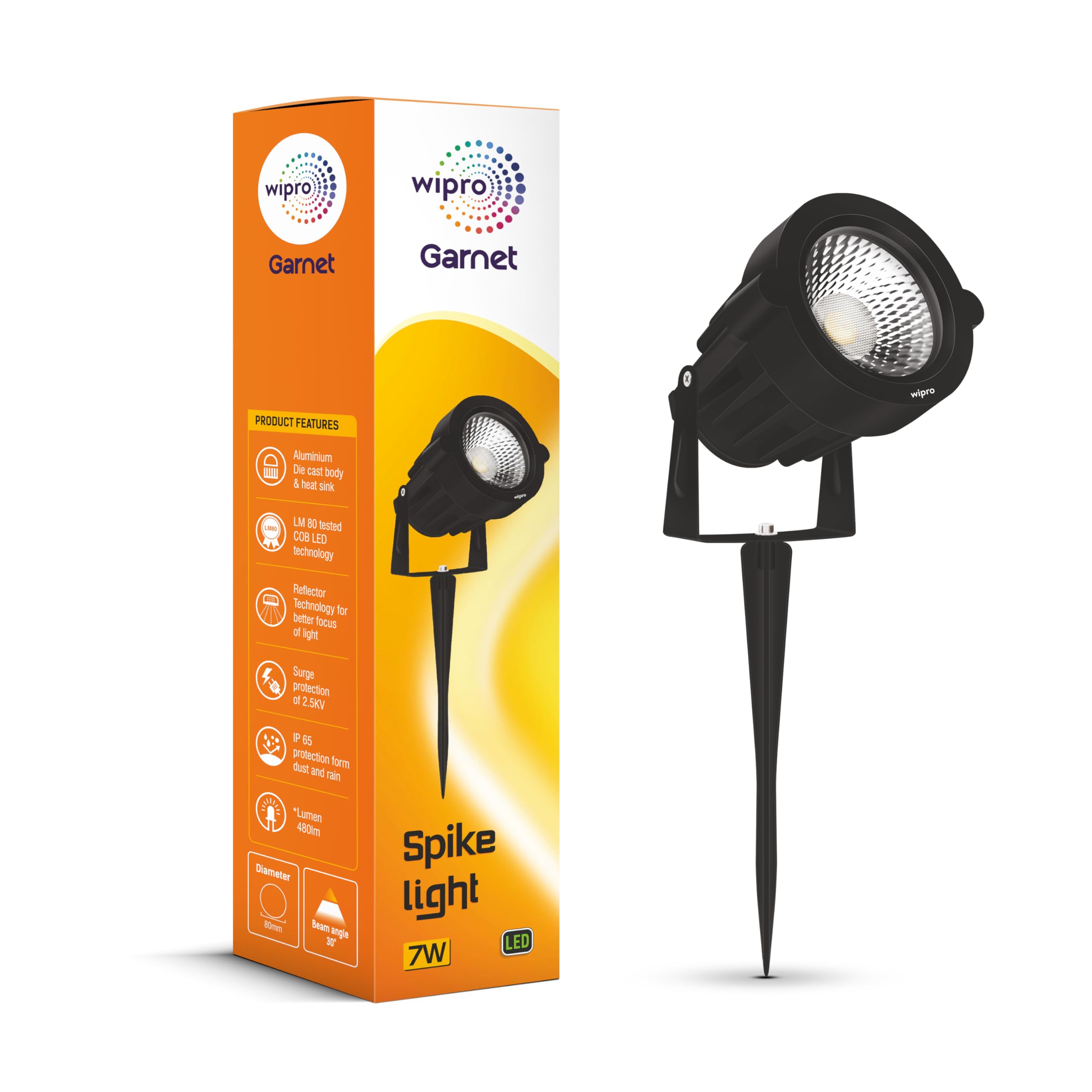 wipro Garnet 7w Spike Light for Garden, Ground, Parking, Landscapes | Warm White (2700K) | Aluminium Die cast Body | Heat Sink | Reflector Technology for Sharp Beam | IP 65 | Pack of 1-image-8