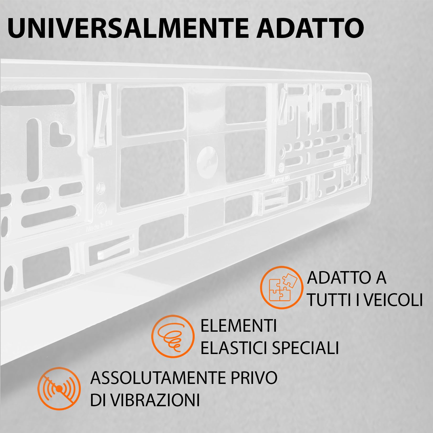 Portatarga Auto - Supporto Targa - [semplice, durevole e sicuro] - 8 viti - 520x110 mm - Bianco brillante - Porta Targa - adatto a qualsiasi auto - per targhe italiane omologate - Fissaggio per Targa