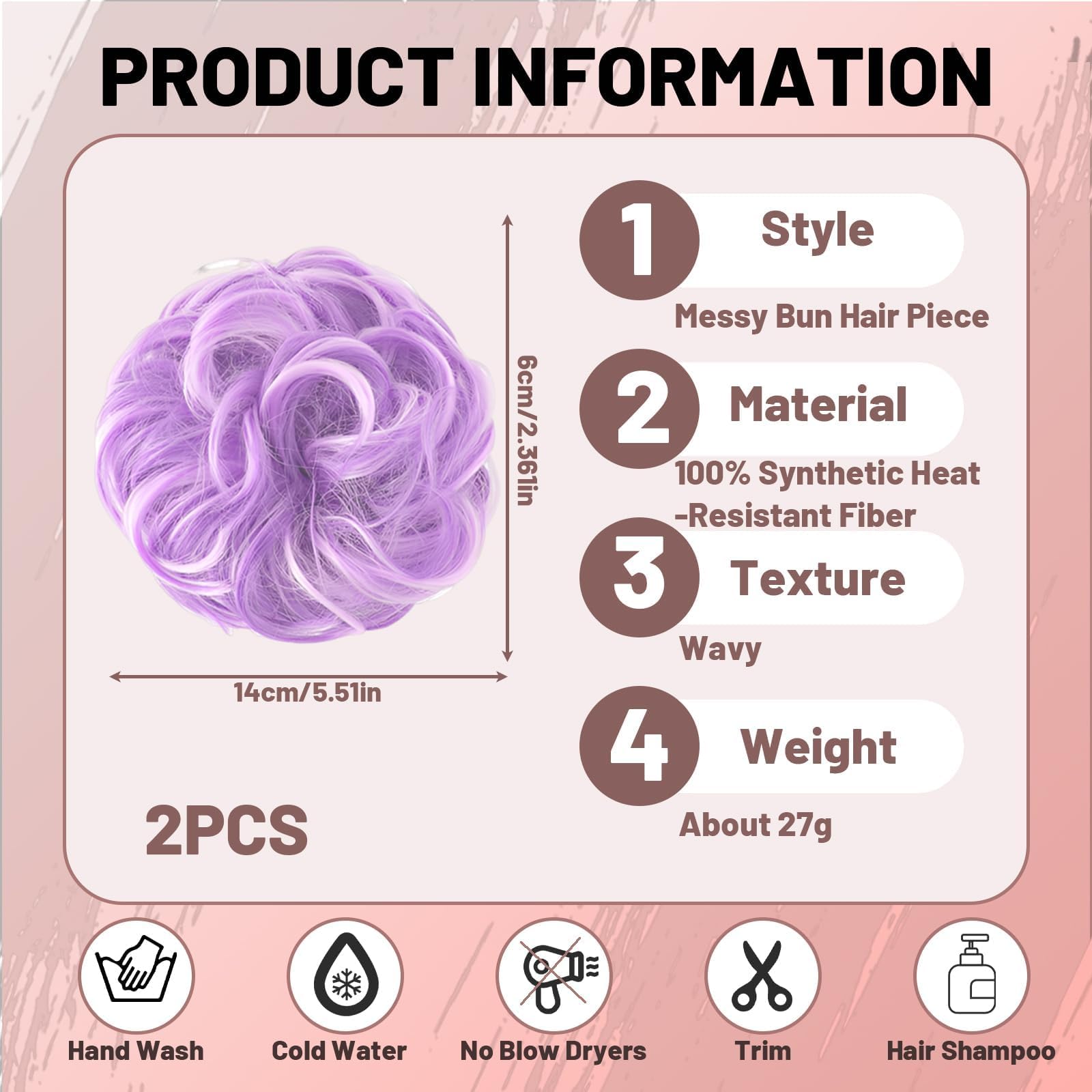 2 Pack Purple Hair Extensions, Hair Buns Hair Piece, Curly Wavy Thick Synthetic Chignon Updo Hairpiece Ponytail Accessories - Image 2