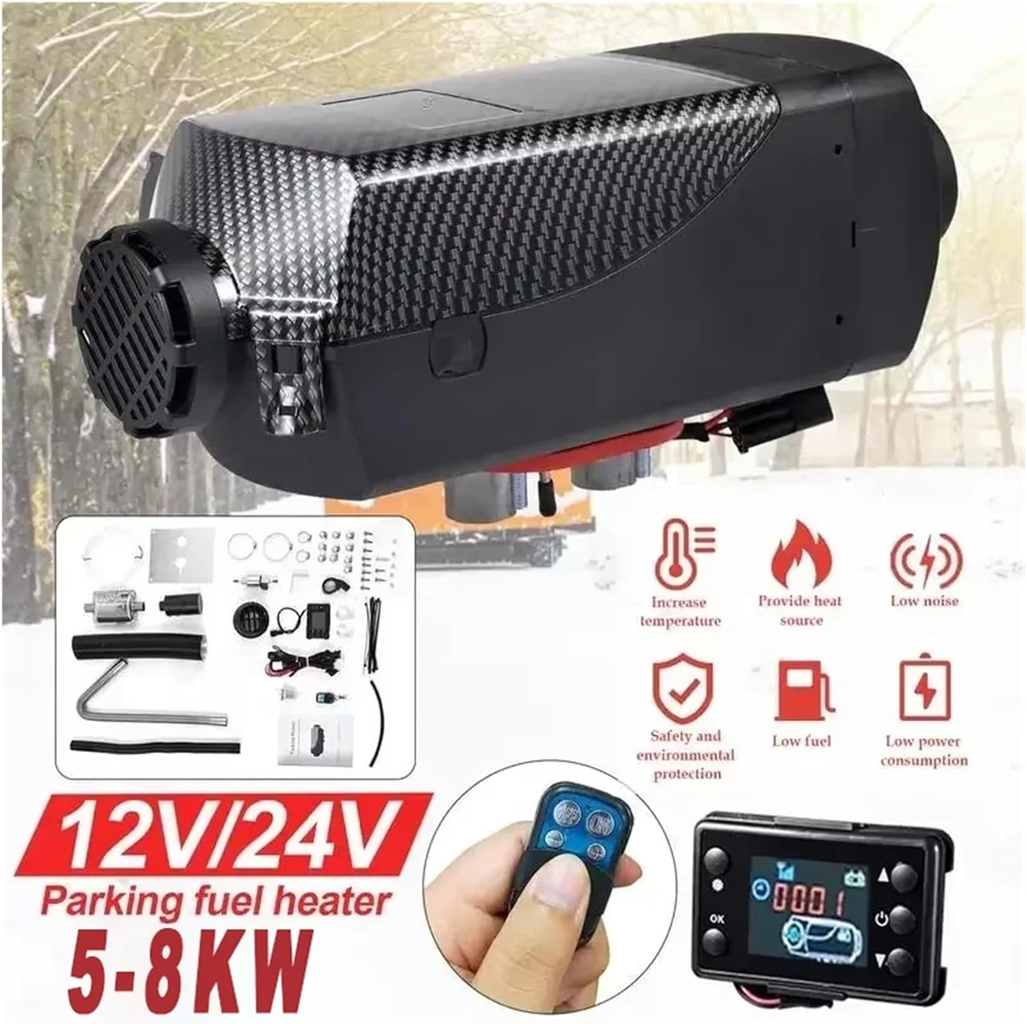 Car Diesel Parking Heater Auto Fuel-operated 5KW 12v/24v Air Remote Control With LCD Display