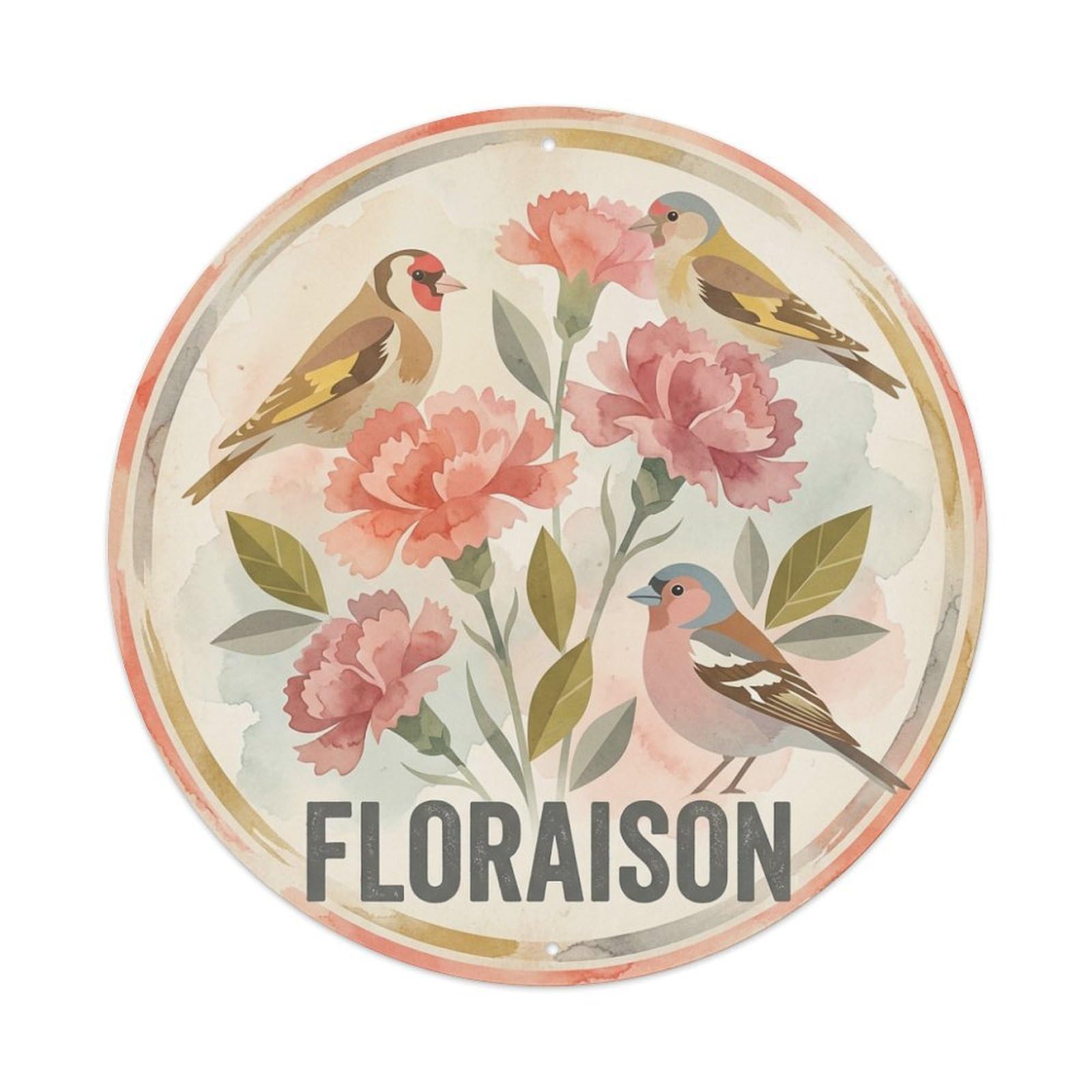 Watercolor Bird Slogan Floraison Carnation Metal Tin Sign