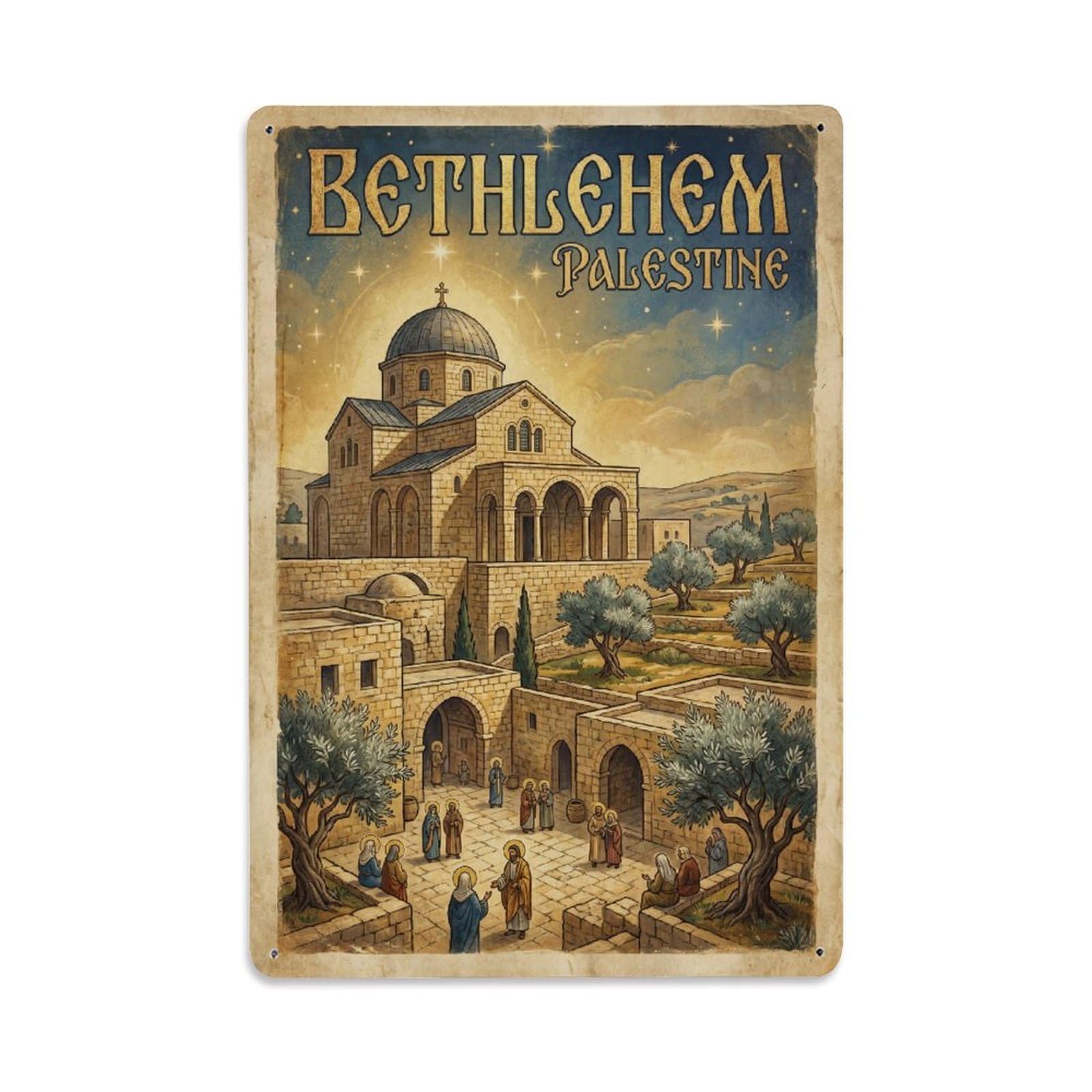 Metal Tin Sign Vintage Travel Bethlehem Wall Deco