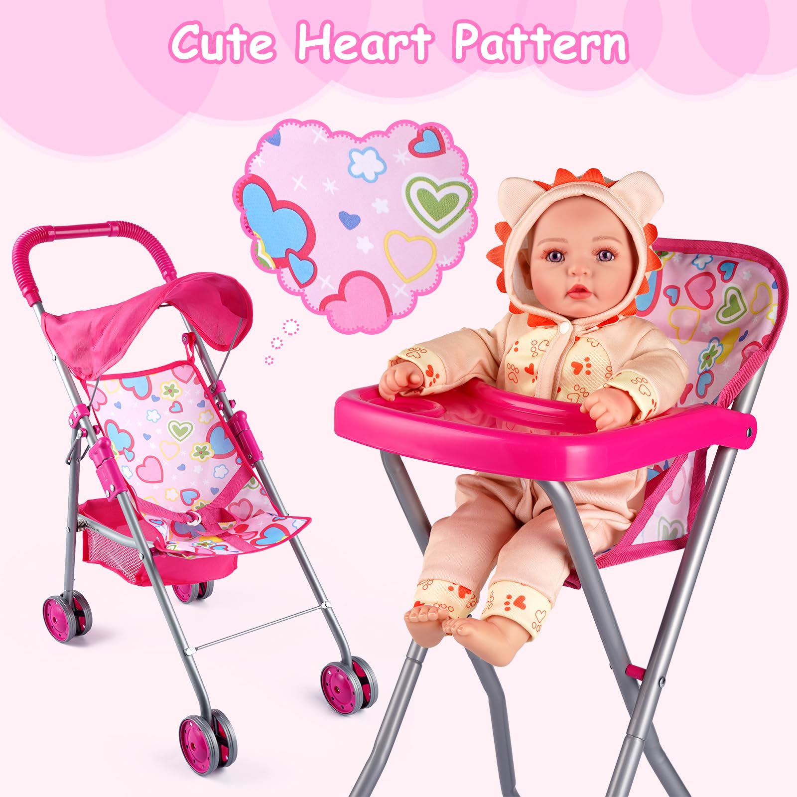 Baby Doll High Chair BABESIDE 4Pcs Baby Doll Stroller Set With