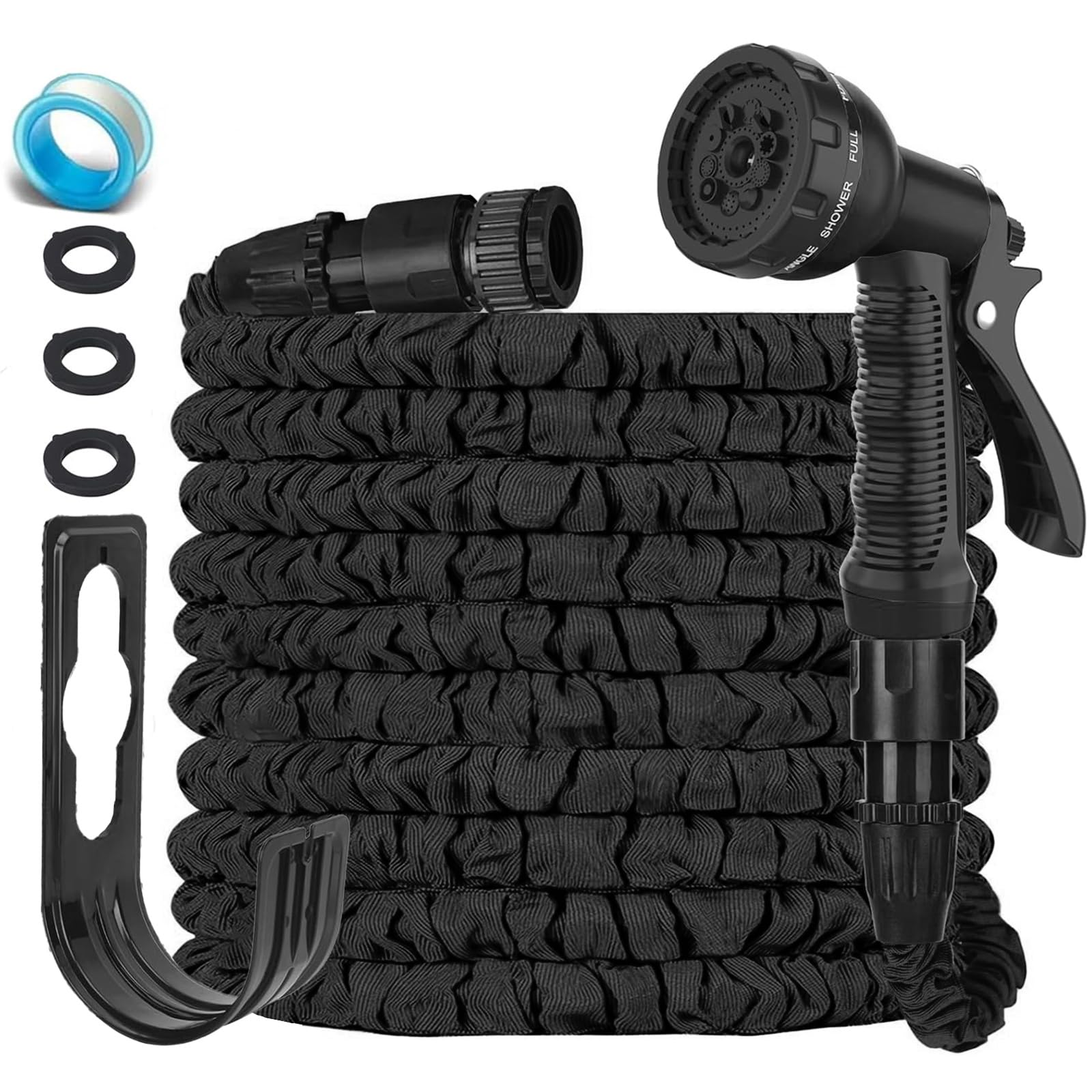 FASCINATDECO Expandable Garden Hose Pipe - 75FT Flexible Expanding Magic Hose with 3/4", 1/2" Fittings, Anti-Leakage - Heavy Duty Water Hose, Garden Hose with 8 Function Spray Nozzle
