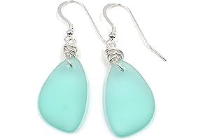 Popular Sea Foam Green Sea Glass Earrings with Charming Handmade Silver Knot...