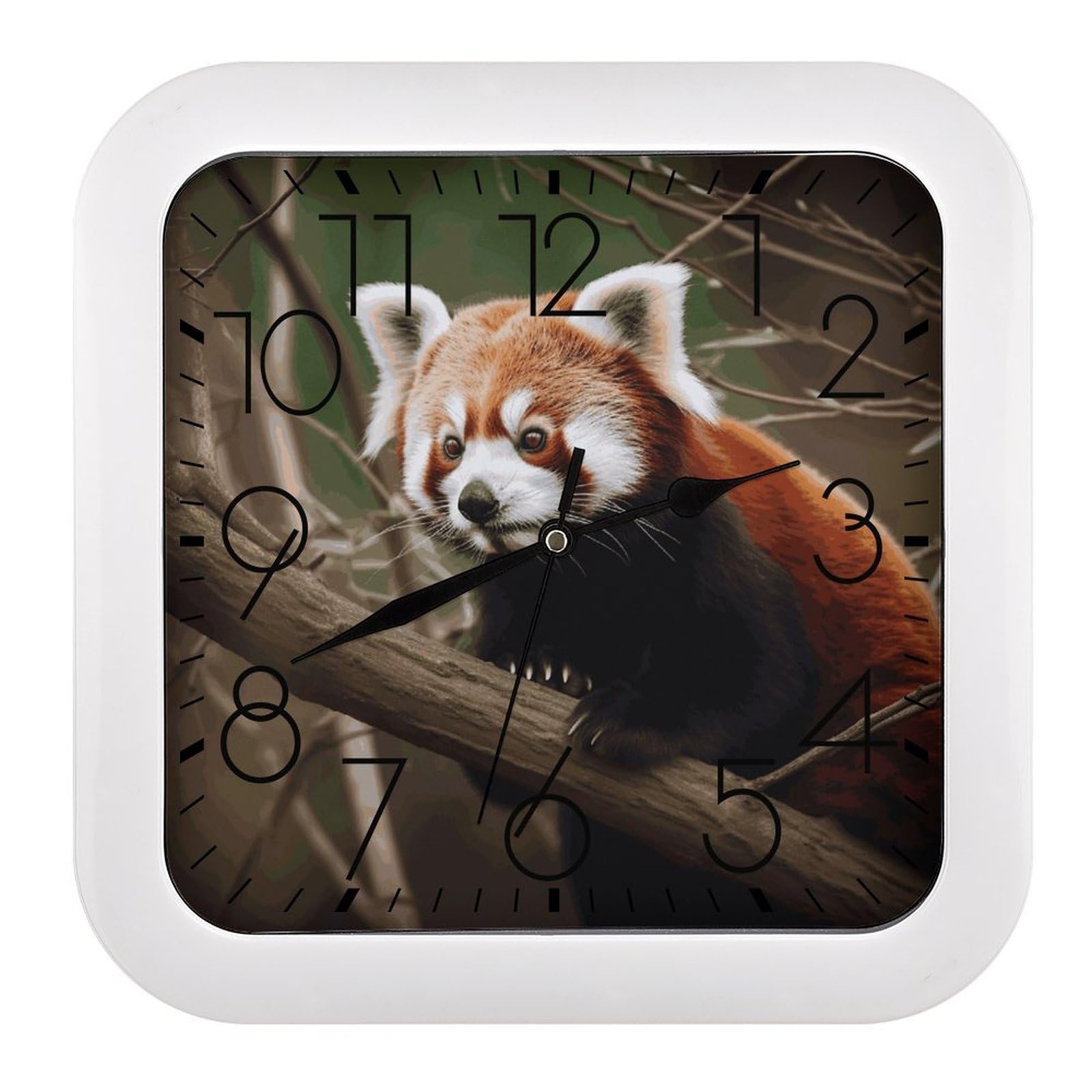 LDGSUPH Red Panda on Tree Branch Wall Clock Silent Non-Ticking Modern Clock Personalized Vintage Square Clocks for Travel Office Kitchen Home Decorative Clocks 10.2 Inch