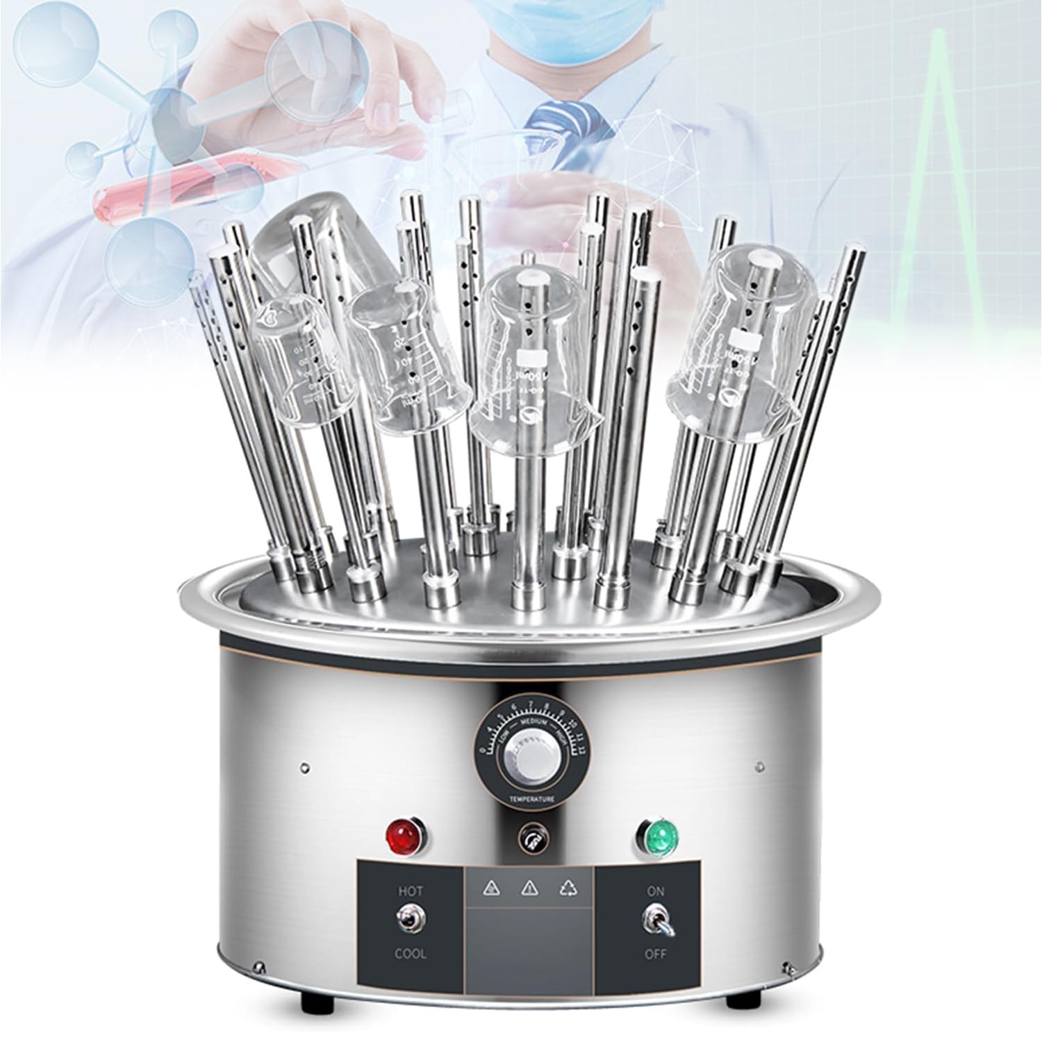 Stendibiancheria per vetreria, 20 fori, per bicchieri, provette, pipette, flusso d'aria 40-120 ℃, tempo di asciugatura rapida 8-10 min, ideale per uso in laboratorio