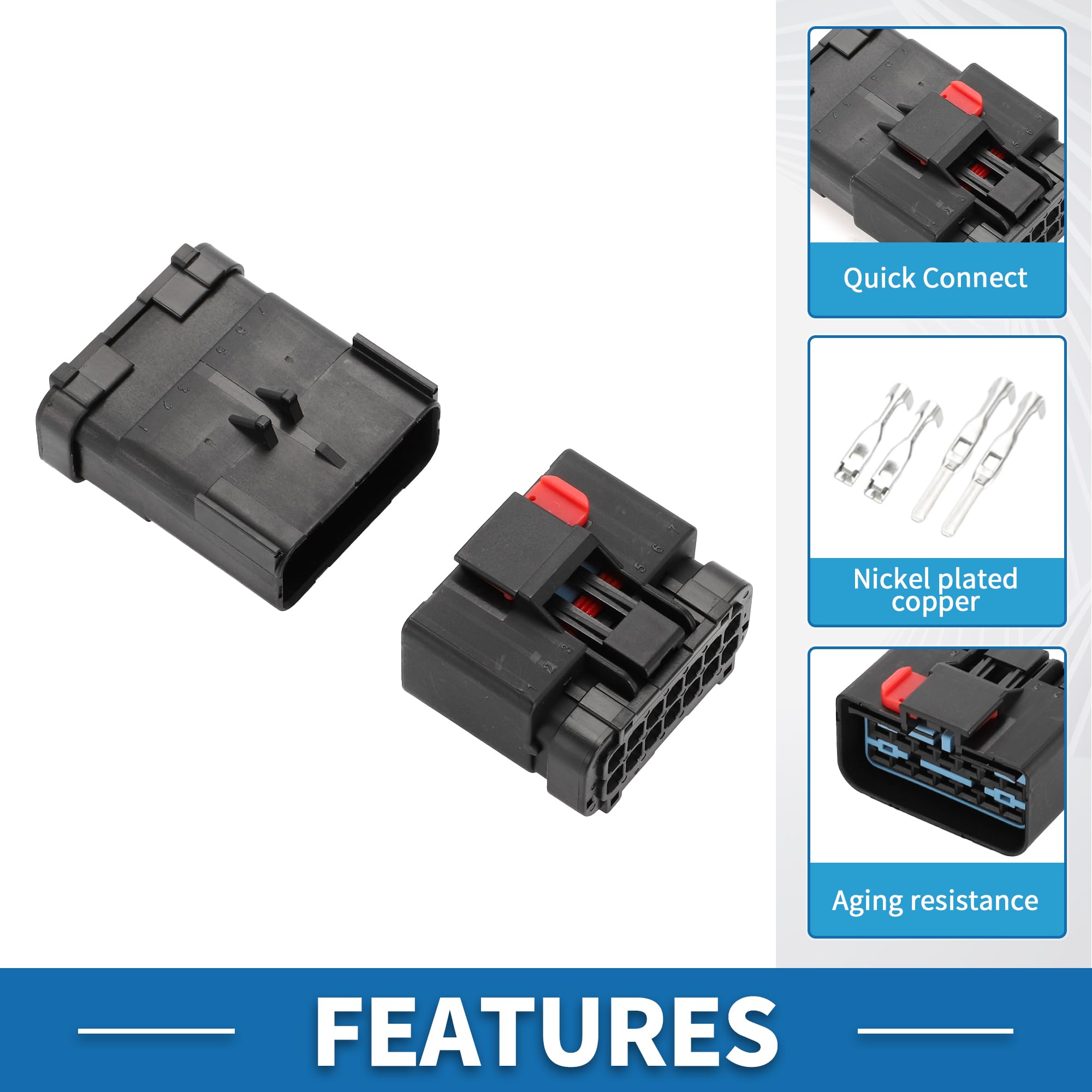 A ABSOPRO 14 Pin Door Window Lift Switch Connector Plug 2.8mm Series Male Female Wire Terminal Connector for Jeep Plastic Black 1 Set - Image 4