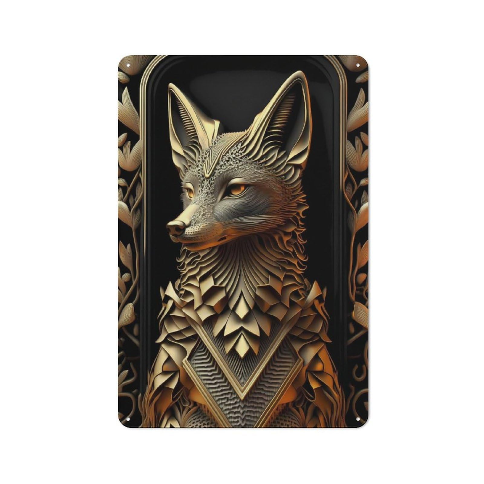 Junmoney Style-17 Golden Fox Portrait Retro Tin Sign 30X20cm For Café Or Restaurant, Housewarming Wall Decor For People Furnishing Café And Restaurant