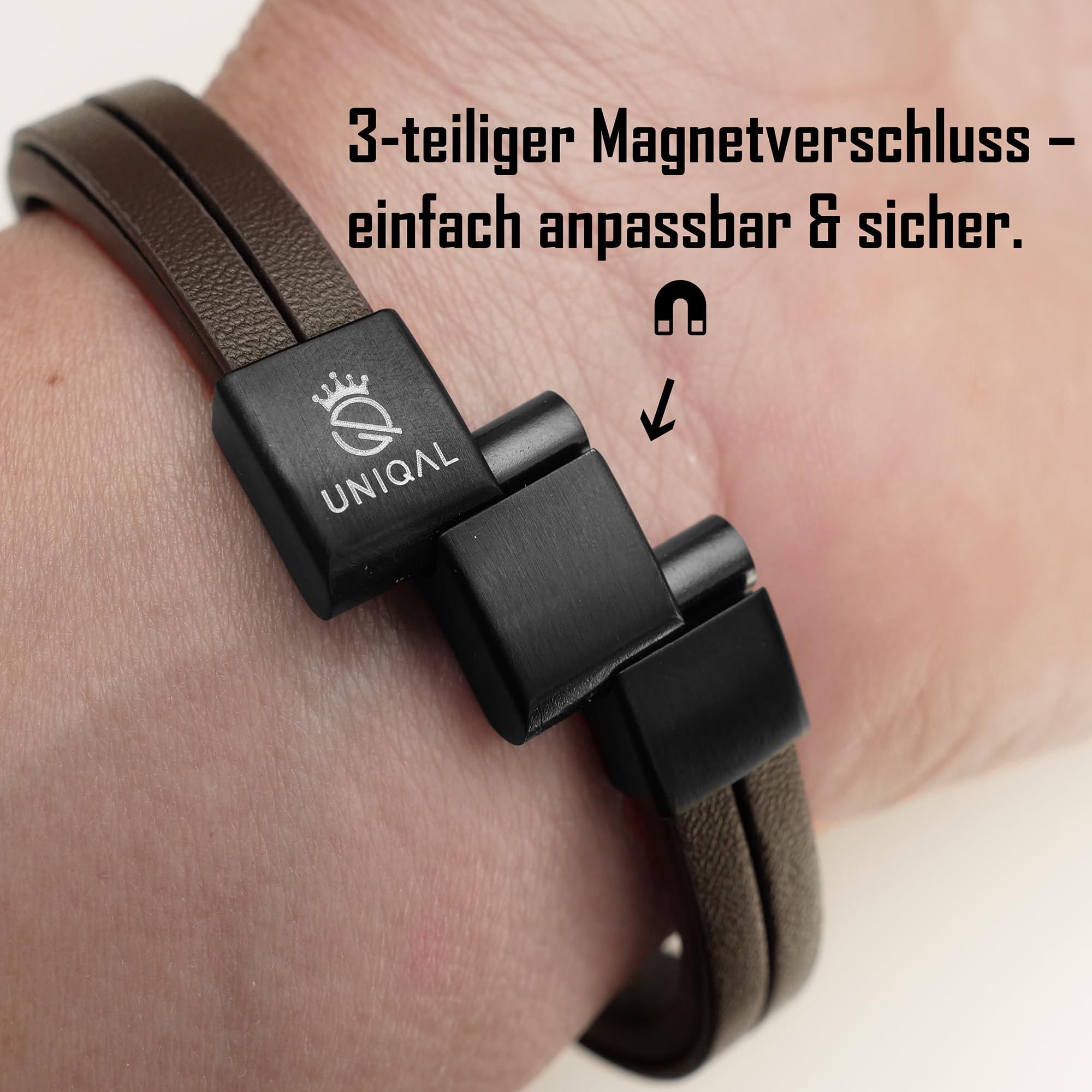 UNIQAL | Personaliesiertes Lederarmband mit Gravur "SHAPE" Herren Damen | Leather Bracelet mens | Magnetverschluss | handgemacht in Germany