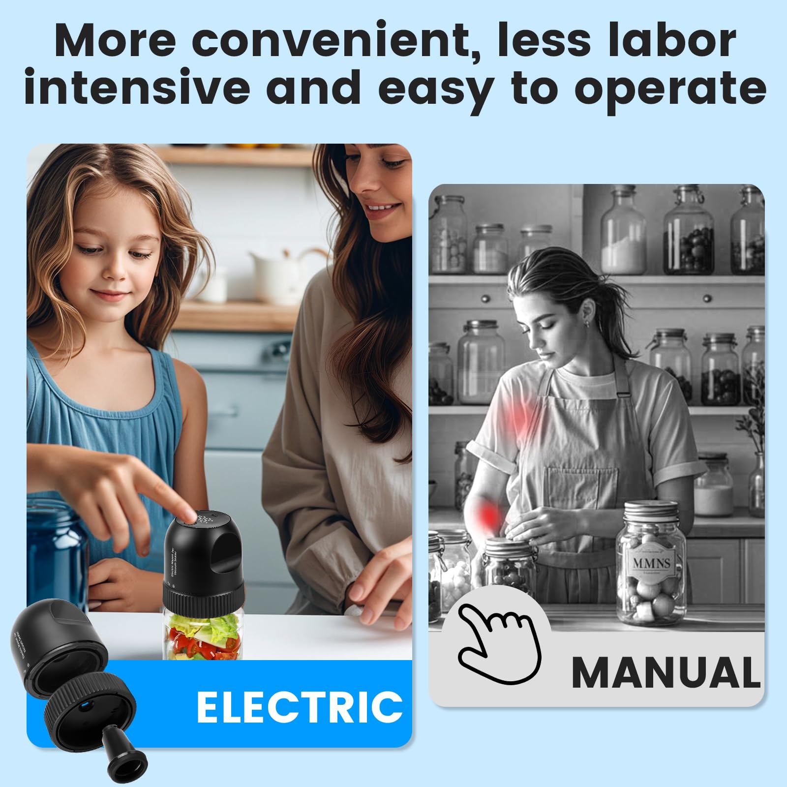 AirOpen Mason Jar Vacuum Sealer, 3 in 1 Electric Jar Sealer Kit for Regular or Wide Mouth Mason Jars, Vacuum Seal Bags, 10 Lids, 2 Bags, Can Opener, Automatic Canning Sealing Machine for Food Storage