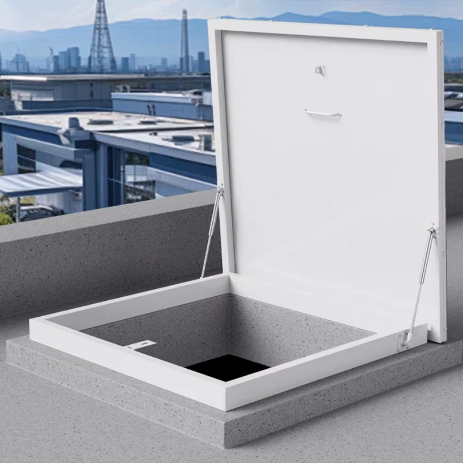 Juskaqzyi One Color Skylight Roof Hatch Commercial Roof Access Hatch Cover Plate Aluminum Frame Galvanized Sheet With Switch Type Handle Attic(In 95 * 95Cm)