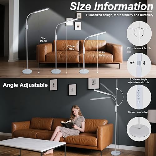 Miniatura 6 de Lámparas de pie LED brillantes con atenuación táctil y remota para extensión de pestañas, tatuaje, manicura, dibujo, maquillaje, sala de estar,