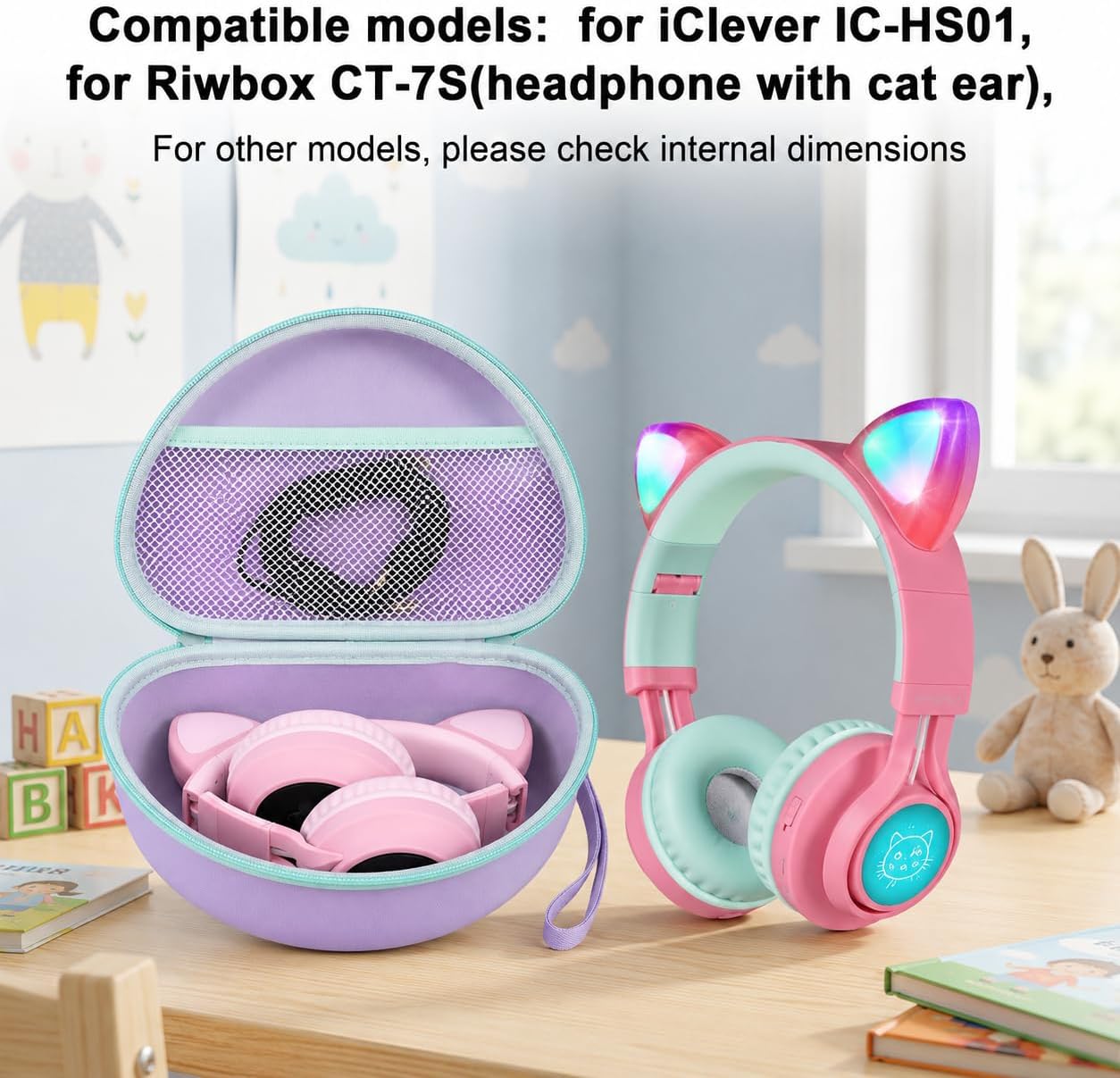 Headphone Case for Riwbox CT-7 Pink/for Jack CT-7S Cat Green 3.5mm/ for iClever IC-HS01/for Picun/for FosPower Bluetooth Wireless Over-Ear Headphones Headset Box Only,Purple