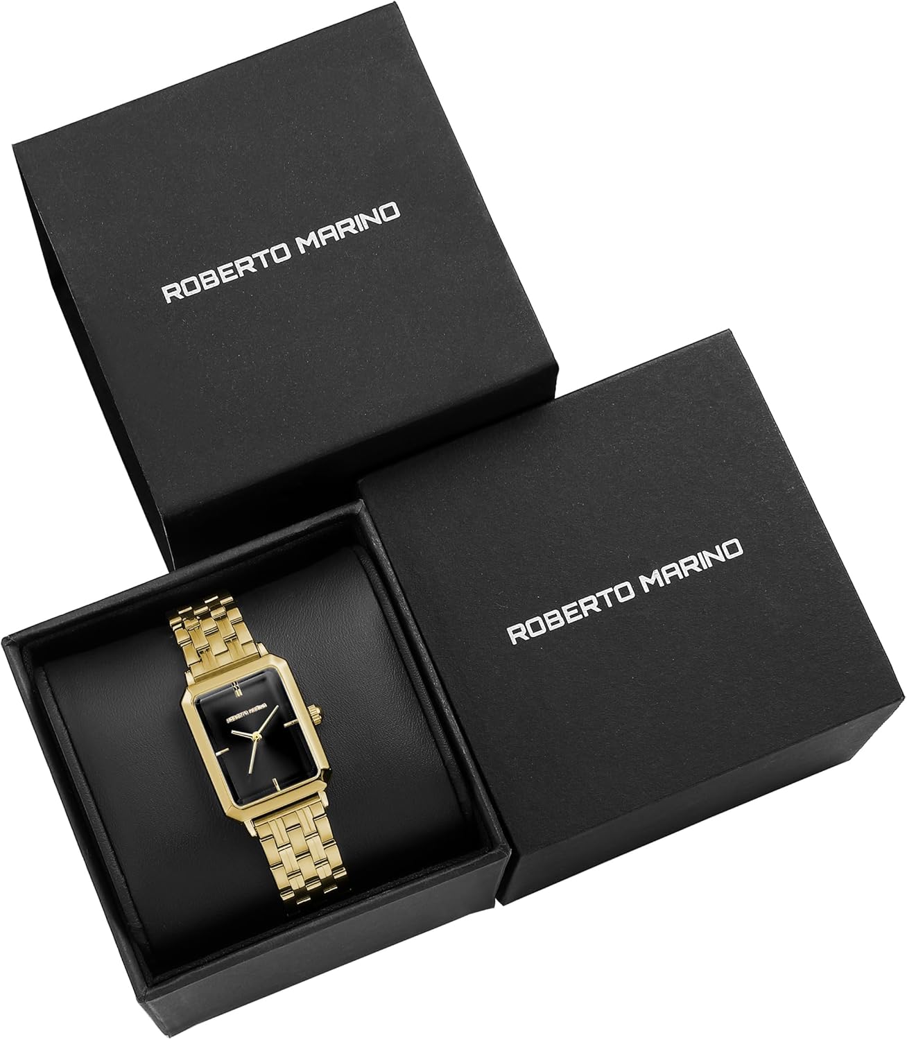 Roberto Marino RM1982 Women’s Luxury Watch Rectangular Gold – Japanese Quartz Movement, Vintage Stainless Steel Design, Silver Dial, Elegant Dress Timepiece, 3ATM Water Resistant – Reloj para Mujer