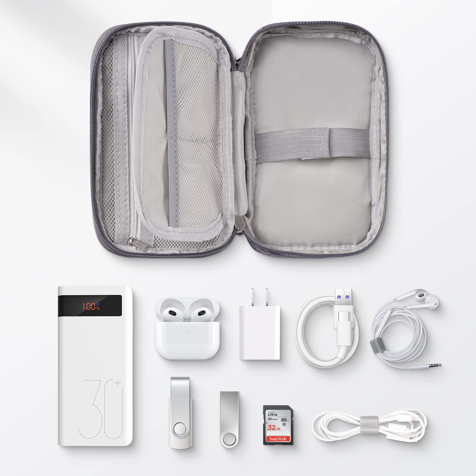 OrgaWise Etui podróżne na akcesoria elektroniczne, elektronikę, kable, powerbank, kabel do ładowania, tablet itp., szare (S-Grey)