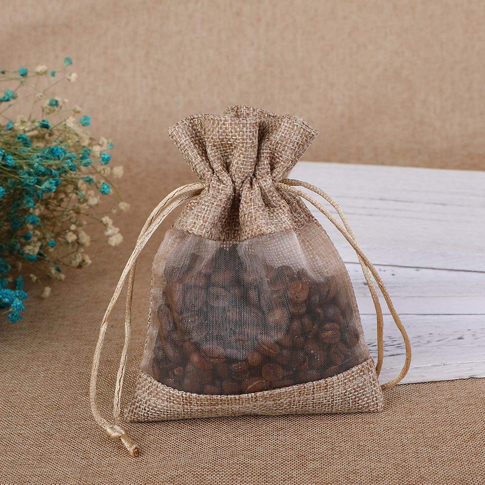 Lot de 30 élégants sachets en Organza de Lin, Pochettes à Cordon, Sacs de fête de Mariage pour Grains de café, Bonbons, Maquillage, Emballage de Bijoux, 10 x 14 cm