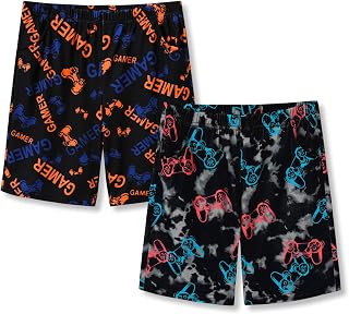 Tebbis Boys 2 Pack Sports Print Shorts Lounge Bottoms Pockets Size 6-18 | soft lightweight fabric, fun sports print design, elastic waistband, loose fit for active boys, sleep lounge playwear