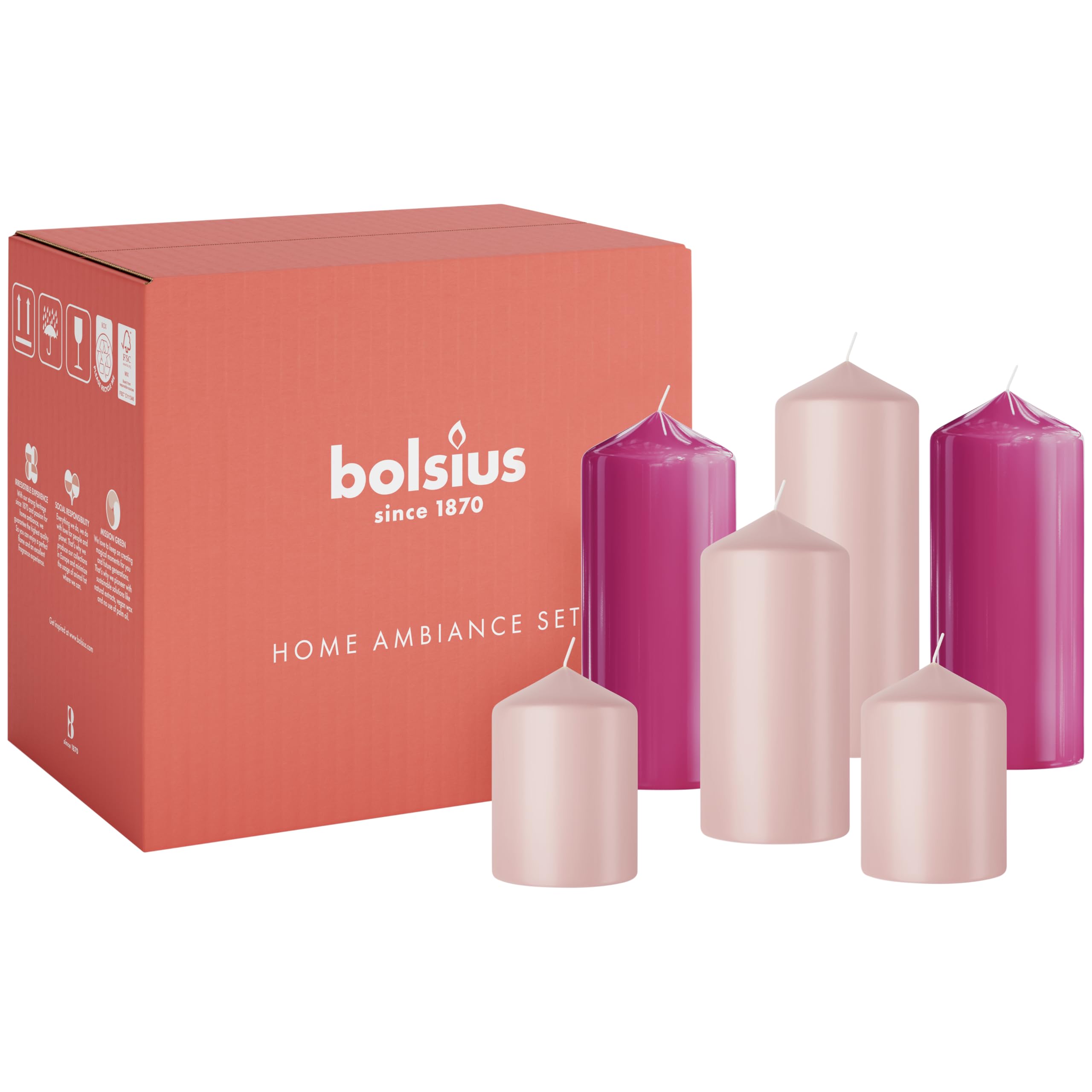 Bolsius - Candle Set - Pink - 6 Candles - Decorative Candles - Contains Natural Plant Wax - No Palm Oil — image 1