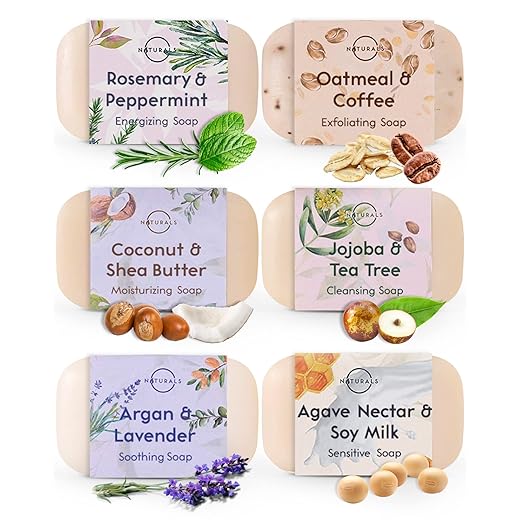 O Naturals 6 Piece Moisturizing Soap Bar Collection. French Triple Milled. For Women & Men. 113g