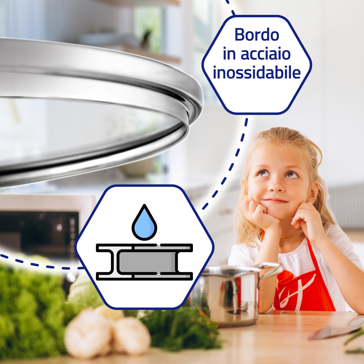 Coperchio In Vetro Universale Ø16cm - Con Bordo Acciaio Inox Per Pentole - Foto 3