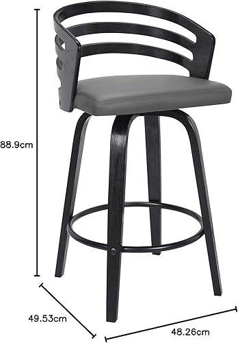 Miniatura 115 de Armen Living Jayden - Taburete de bar moderno giratorio de piel sintética gris y madera de nogal de 26 pulgadas para encimera de isla de cocina