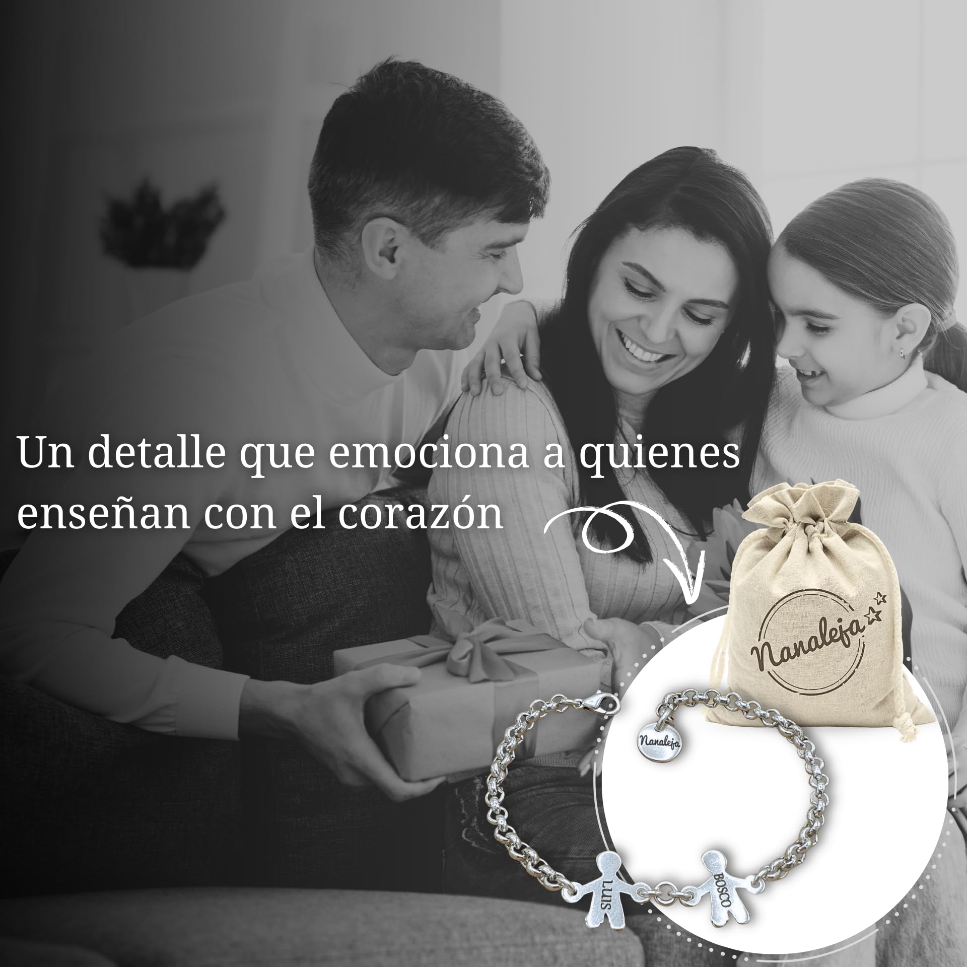 Pulsera nombre hijos - Nanaleja - pulseras personalizadas con nombre - bañado todo en plata - pulsera con nombre personalizado - pulsera abuela - puedes poner hasta 6 niños/as