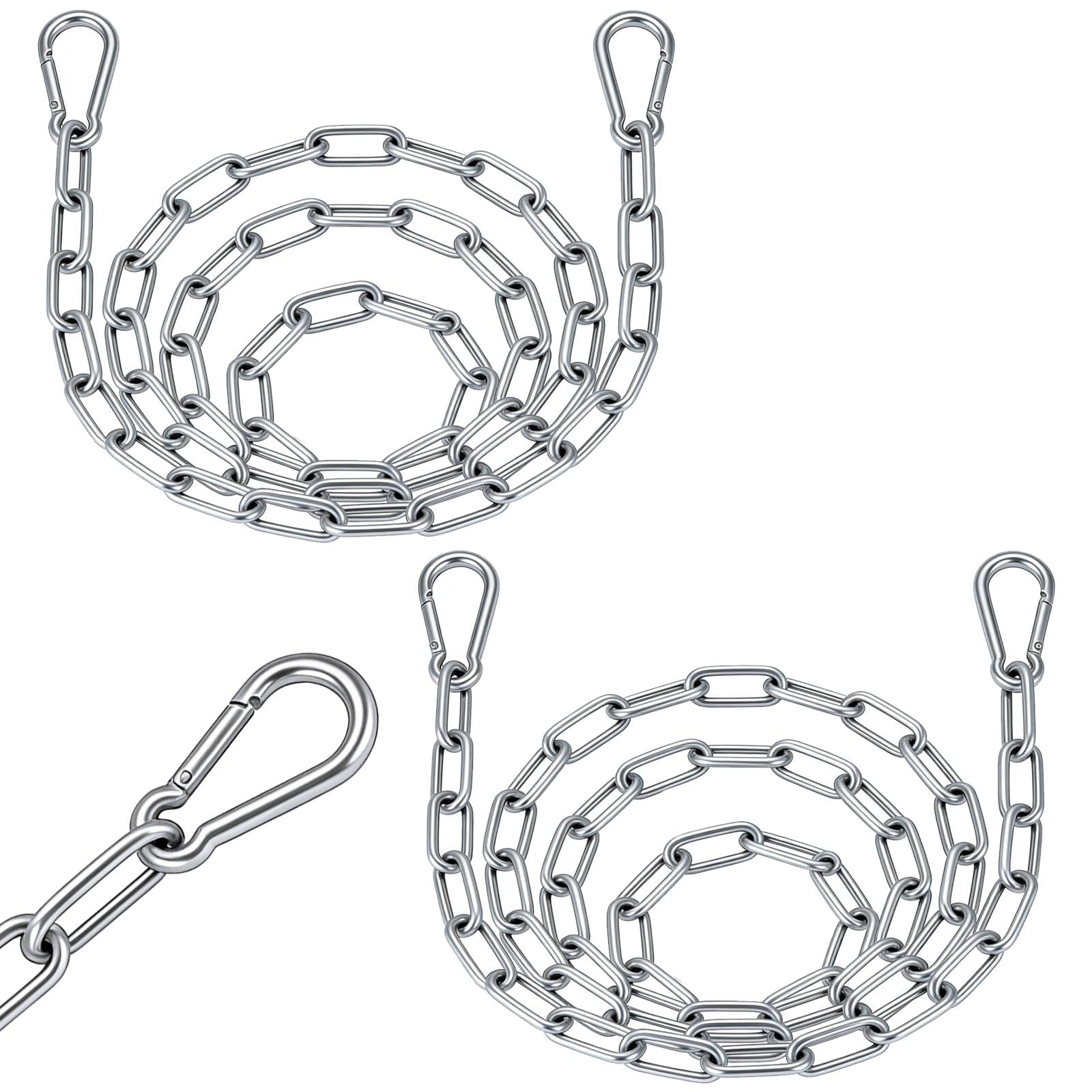 KIBBEH 6PCS Stainless Steel Security Chain, 2X 2M 3mm Thickness Chains and 4 Carabiners, Heavy Duty Steel Chain for Gates, Fences,Bikes, Pet Tie Out, Outdoor Camping & DIY Projects